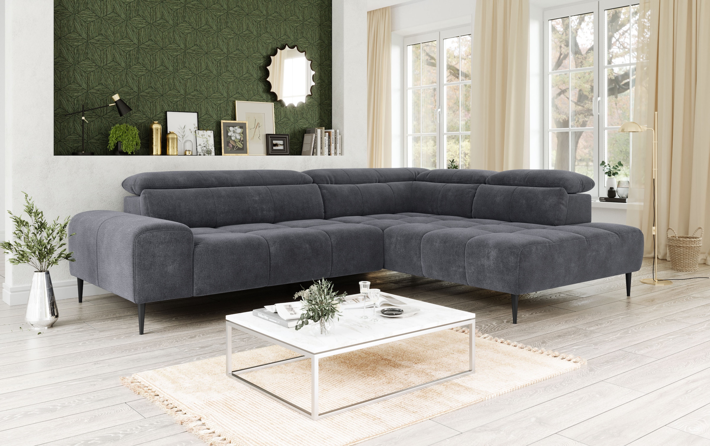 OTTO home Ecksofa "Theo L-Form, B: 298 cm" mit Kopfteilverstellung, optional Sitztiefenverstellung