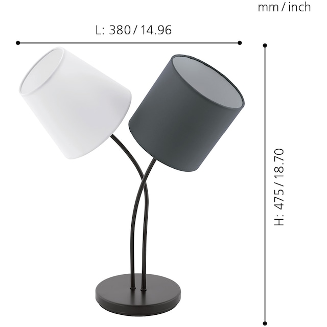 EGLO Tischleuchte »ALMEIDA«, 2 flammig-flammig, L38 x H47,5 x B18,5cm /  exkl. 3 x E14 (je max. 25W) / aus Stoff | BAUR