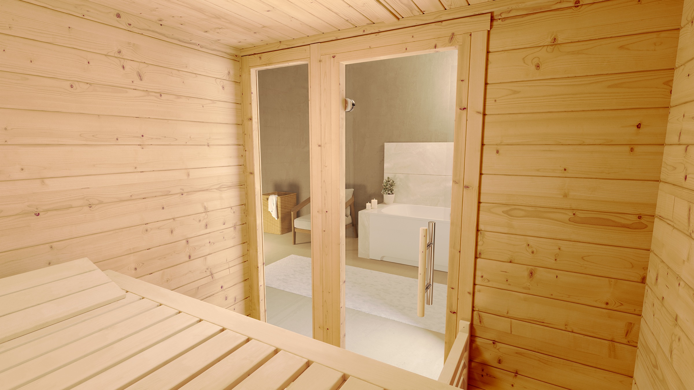 weka Sauna »Massivholzsauna BERGEN 1«, Blockbohlen, Fensterelement, moderne Ganzglastür