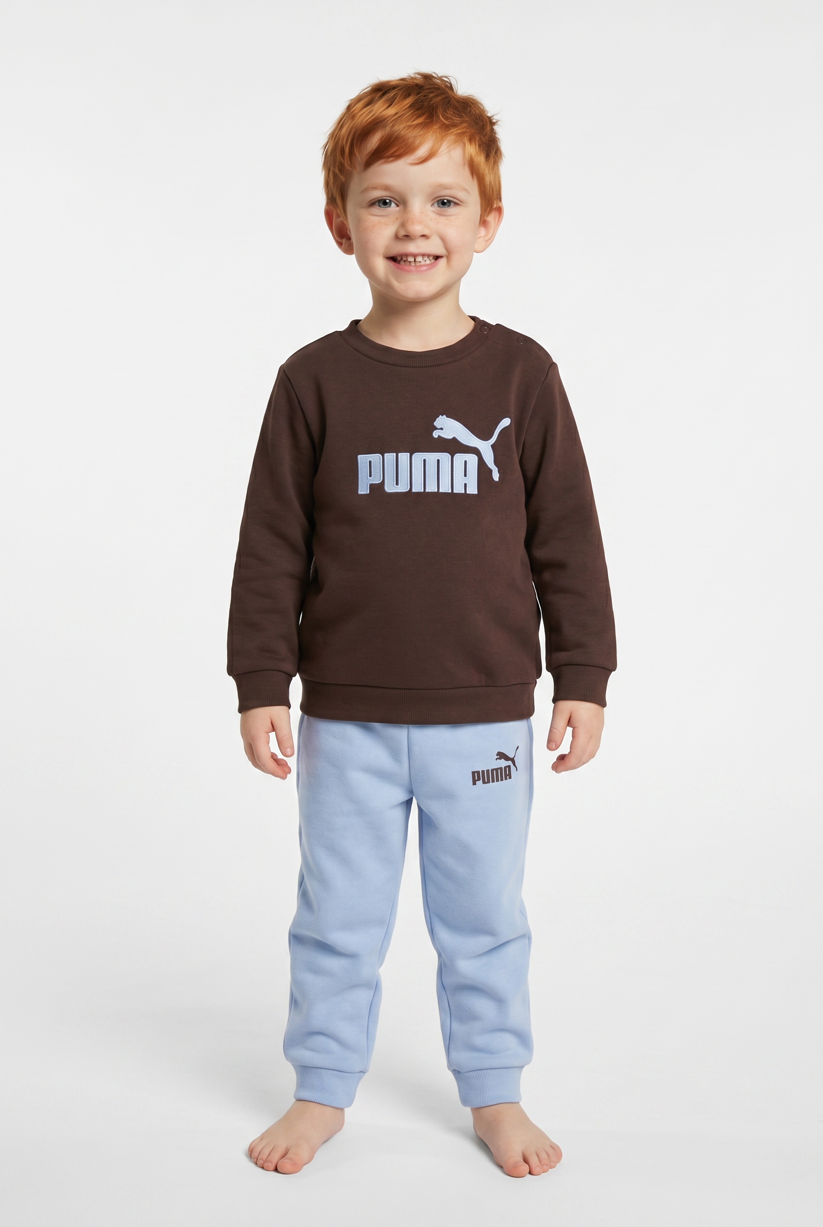 PUMA Trainingsanzug "MINICATS ESS CREW SET FL INTEREST INF" 2 zweiteiliges Set, Langarm-Oberteil, mit Logodruck, bedruckte Optik