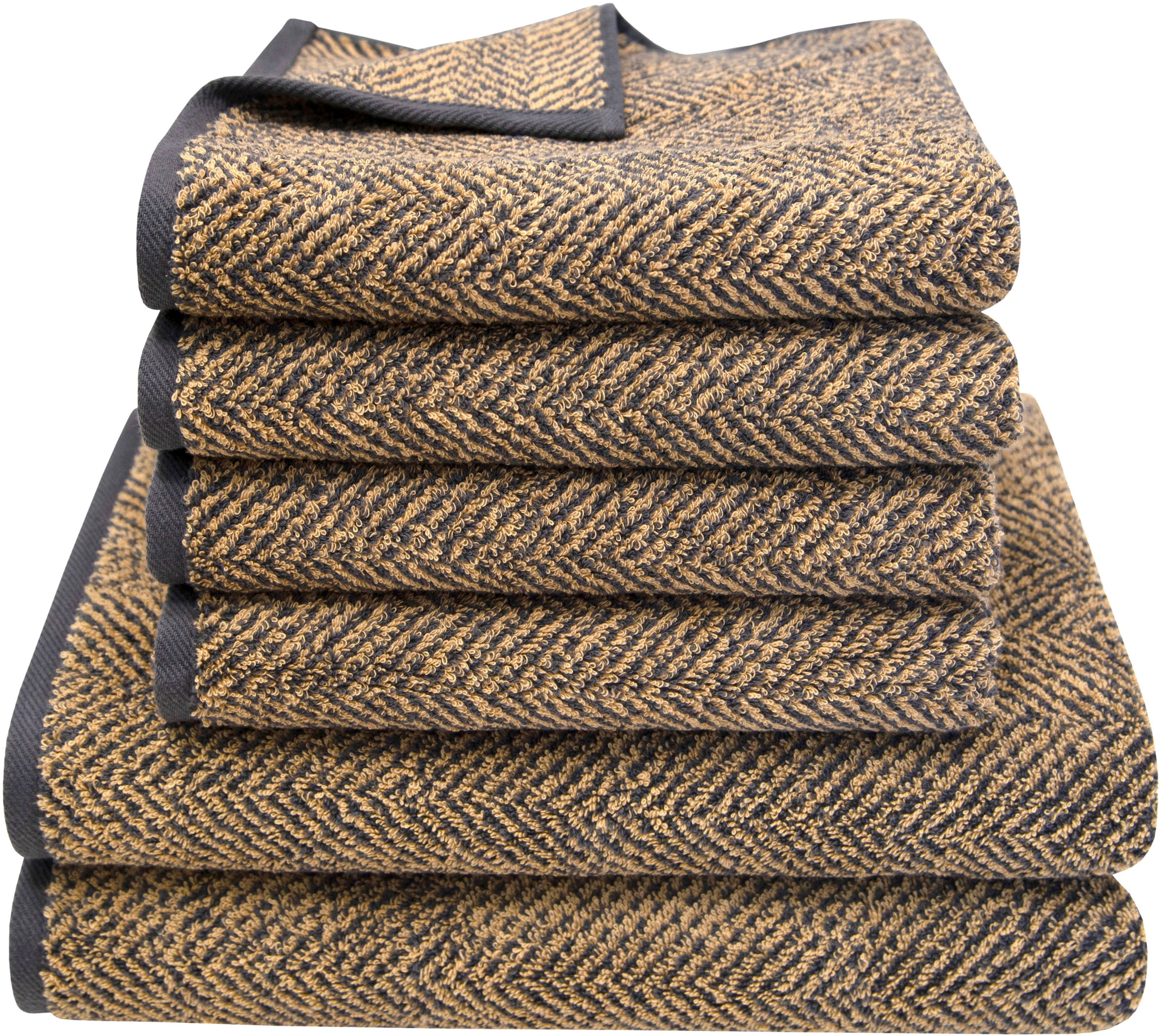 Dyckhoff Handtuch Set "Golden Shades Herringbone" Set 6 Stk. Walkfrottier 4 Handtücher (50x100cm), 2 Duschtücher (70x140cm)