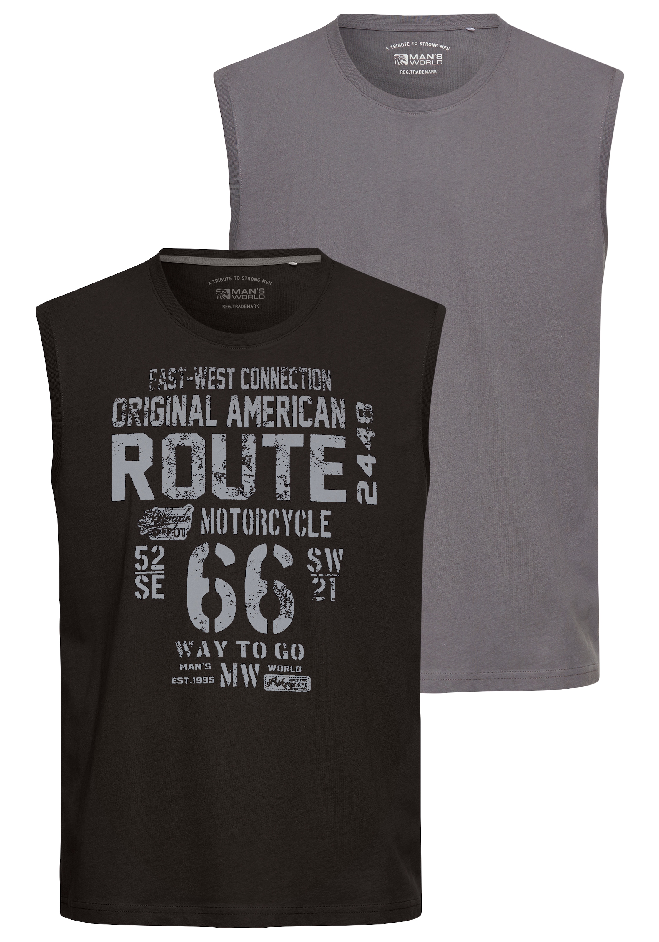 Mans World Muscleshirt, (2er-Pack), ärmellos, bedruckt, Rundhalsausschnitt, günstig online kaufen