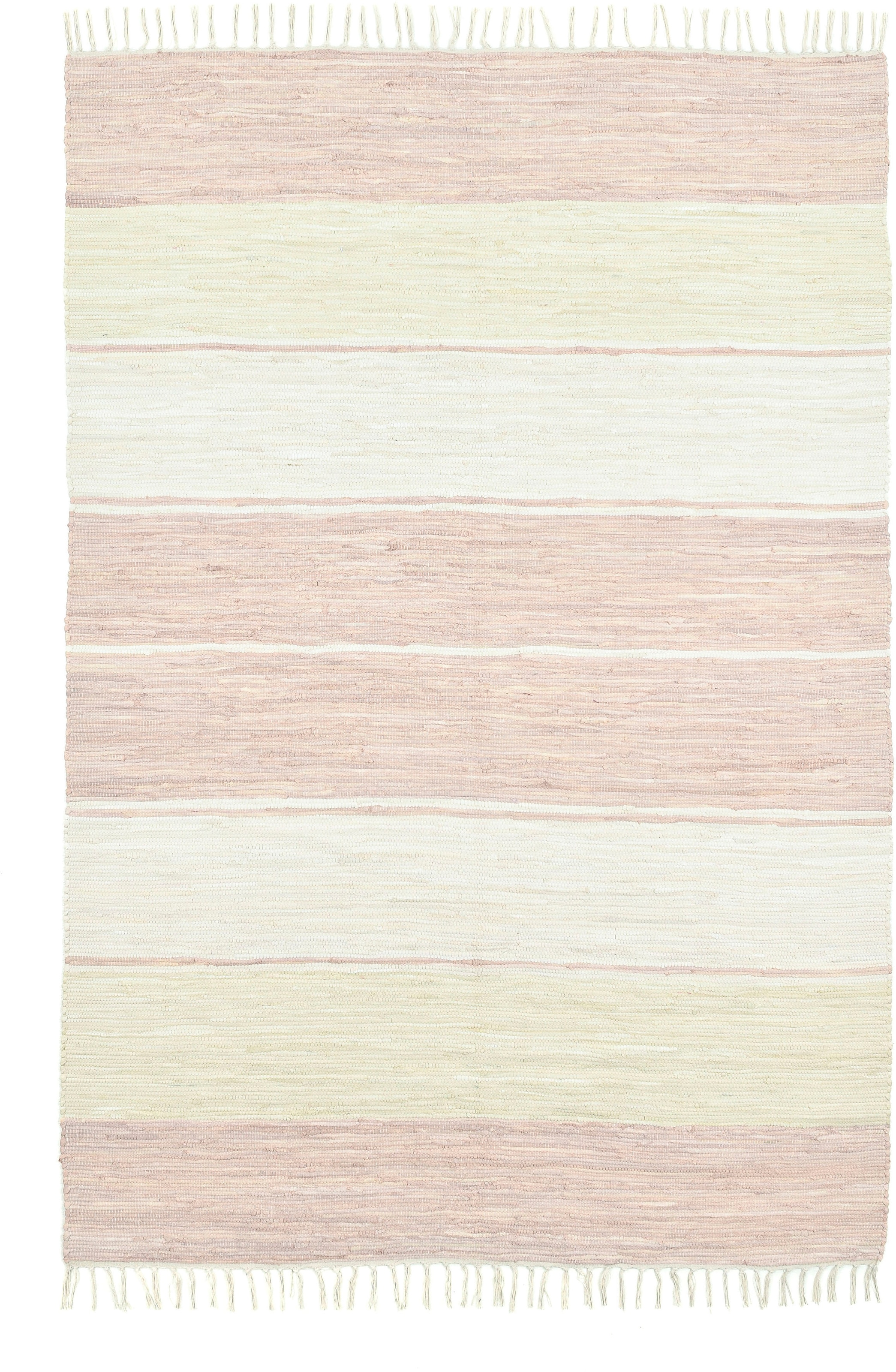 THEKO Teppich »Stripe Cotton, handgewebt«, rechteckig, 5 mm Höhe, Flachgewebe, gestreift, reine Baumwolle, mit Fransen, auch als Läufer