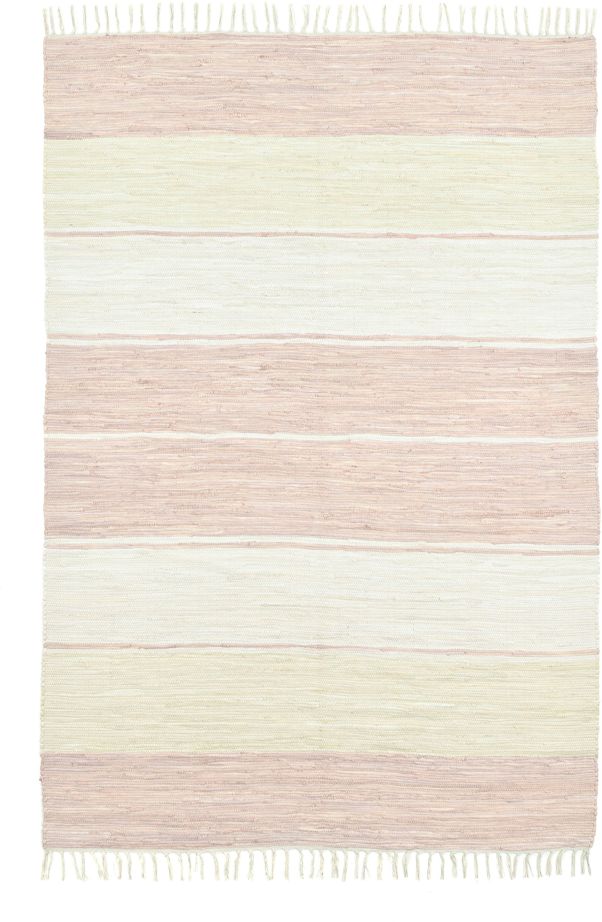 Teppich THEKO "Stripe Cotton, handgewebt" Gr. 2, beige, B:60cm H:5mm L:120cm, Baumwolle, Teppiche, Teppich, Flachgewebe, gestreift, reine Baumwolle, mit Fransen, auch als Läufer 2