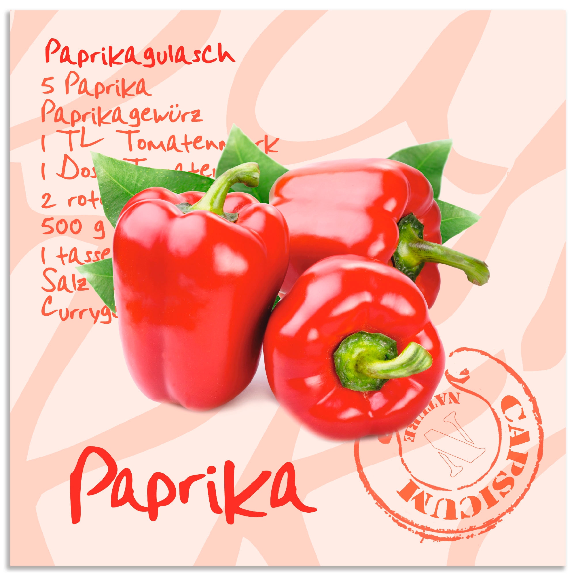 Artland Alu-Dibond-Druck "Paprika liegt auf weißen Untergrund", Lebensmittel, (1 St.), für Innen- und Außenbereich geeig