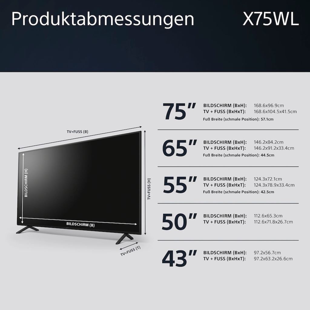 Sony LED-Fernseher »KD-75X75WL«, 189 cm/75 Zoll, 4K Ultra HD, Google TV, Smart-TV, BRAVIA CORE, HDMI 2.1, Gaming-Menü