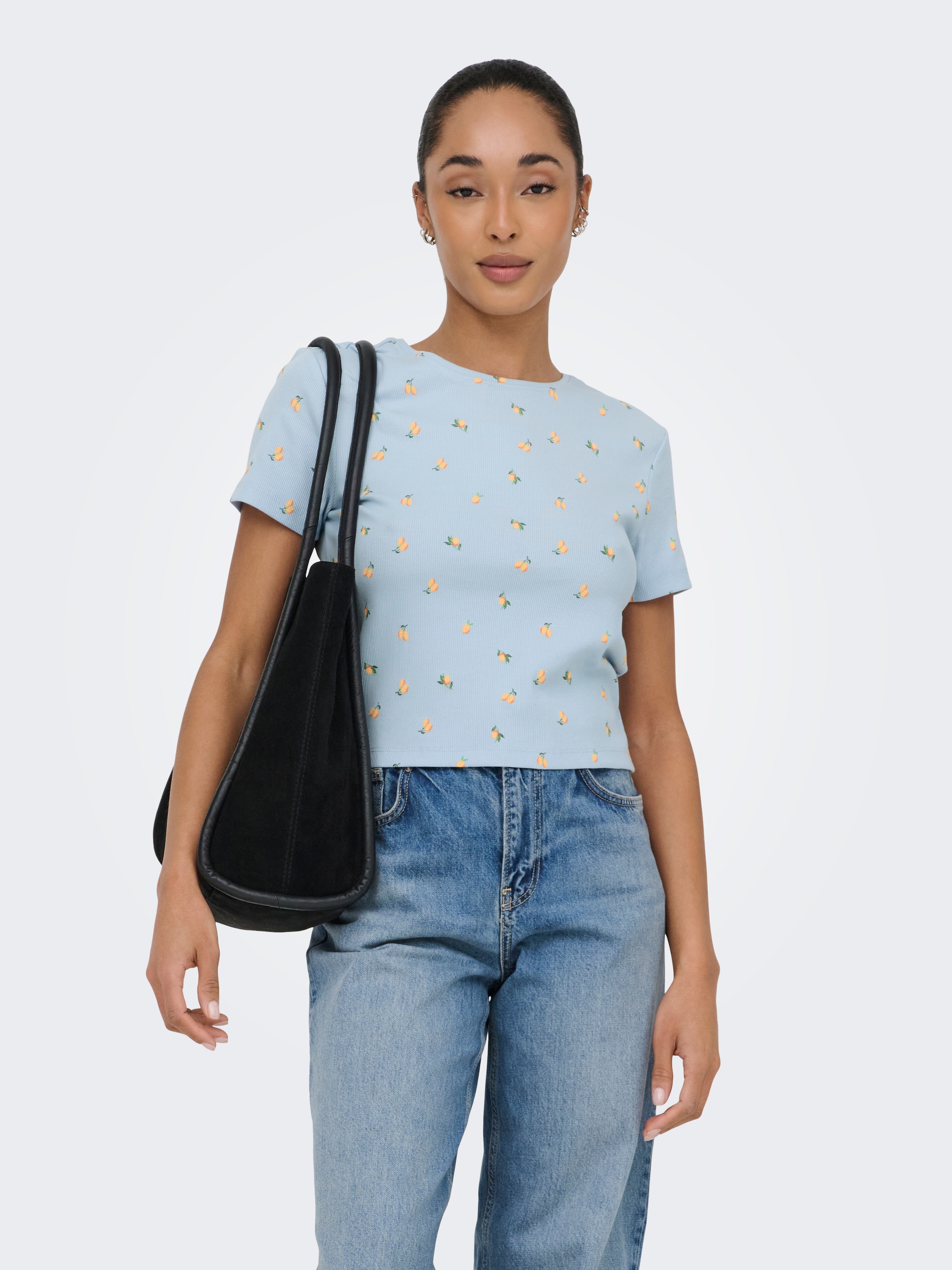 ONLY Kurzarmshirt "ONLFENJA LIFE SS AOP TOP JRS NOOS" Baumwollmischung, Cro günstig online kaufen