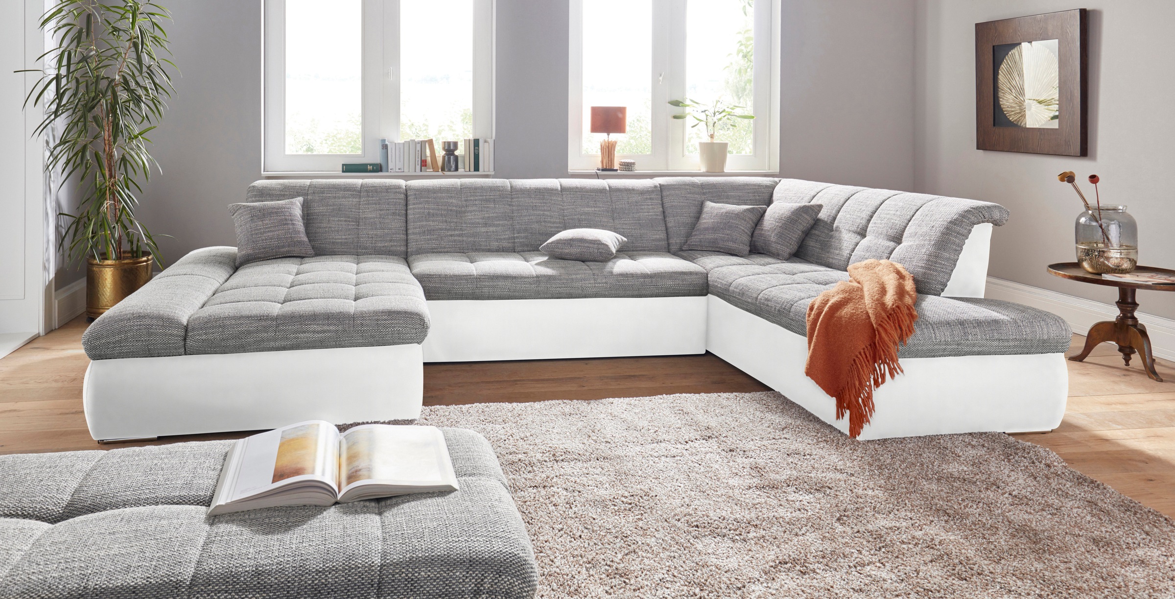 DOMO collection Wohnlandschaft »Moric Luxus incl. Zierkissen«, U-Form, bis 140kg pro Sitzplatz belastbar, XXL B/T/H: 353/216/80 cm