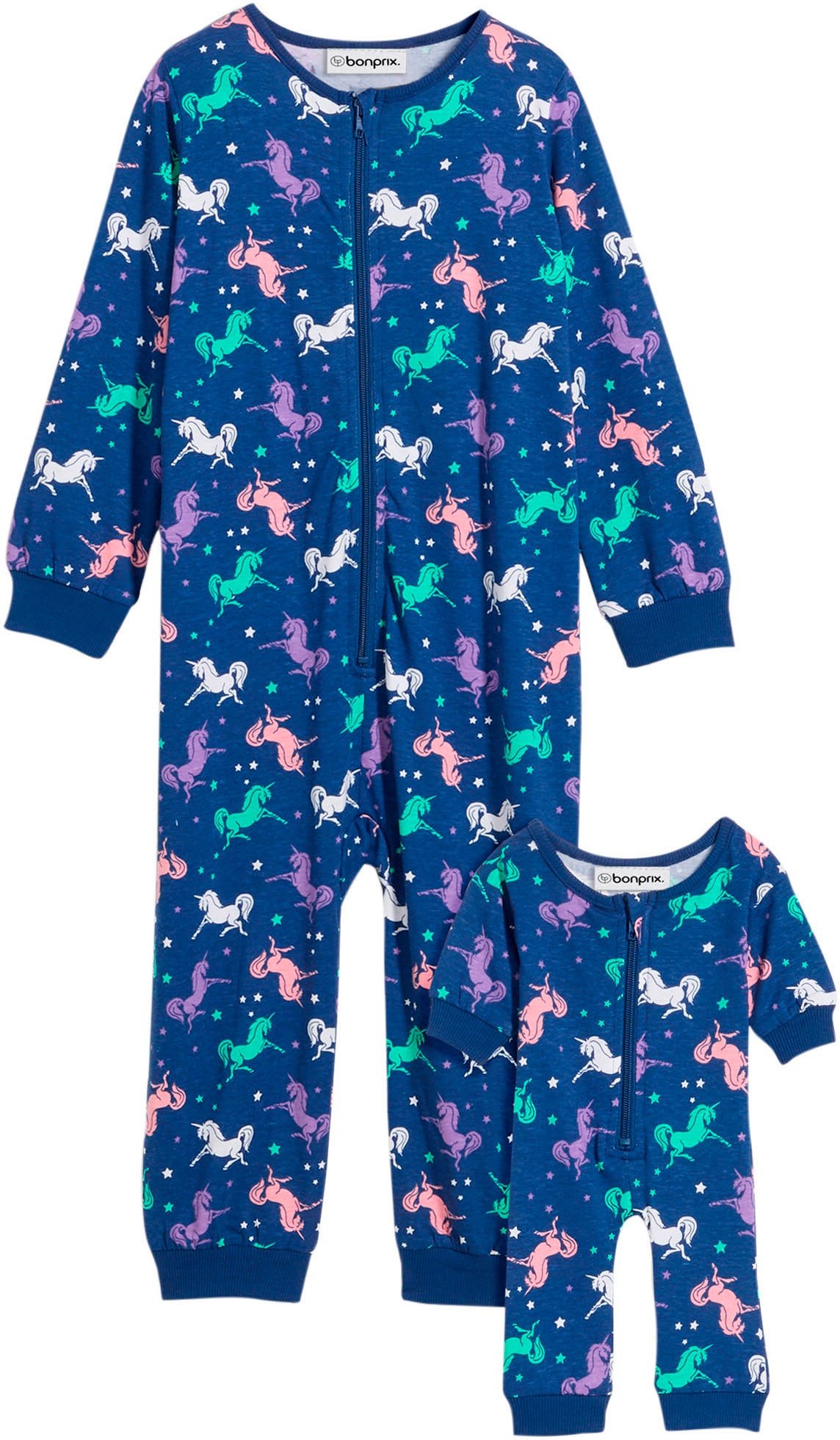 bonprix Schlafoverall Set, 2 tlg. im praktischen 2er-Set, mit Reißverschluss, bequeme Passform