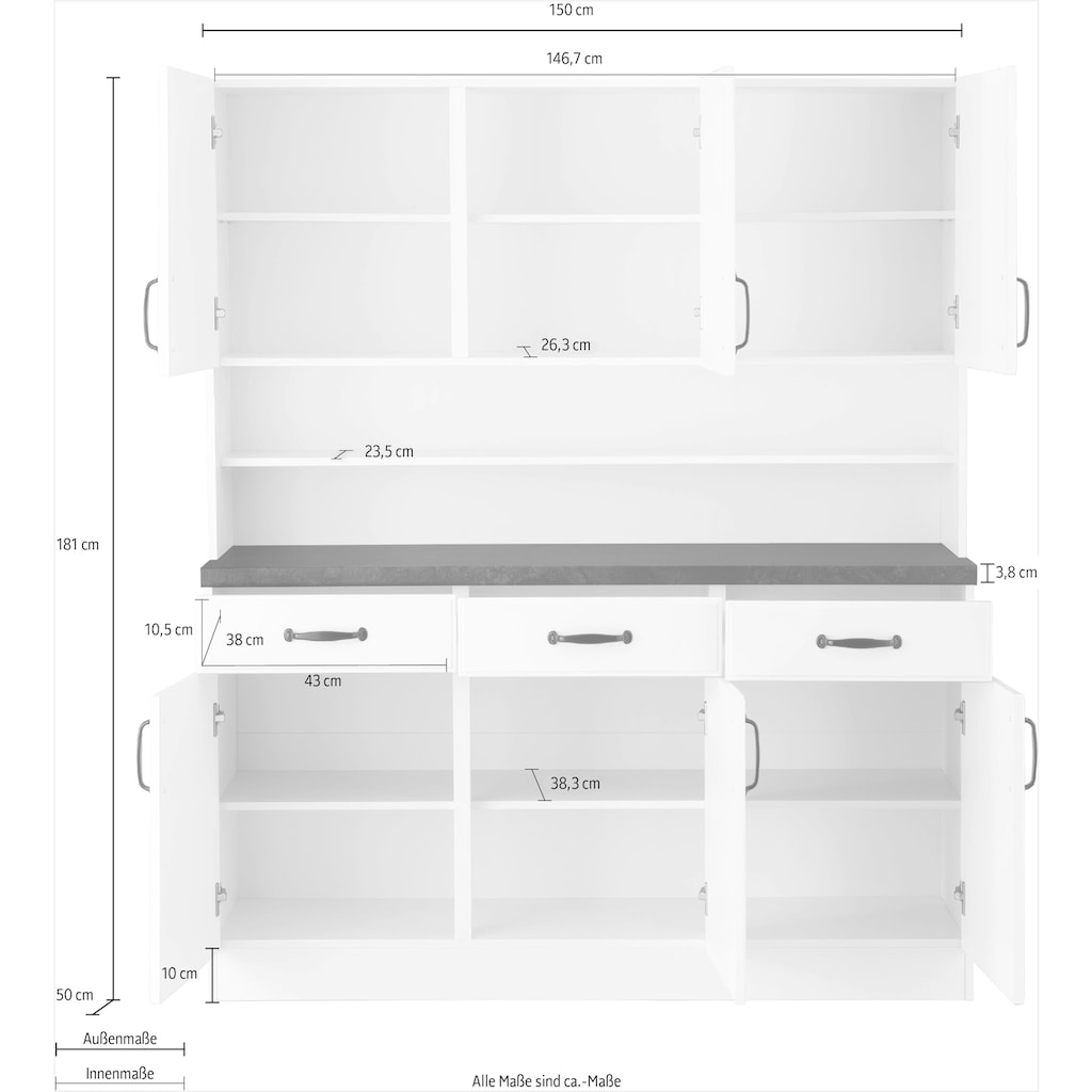 wiho Küchen Küchenbuffet »Erla«, 150 cm breit mit Kassettenfront