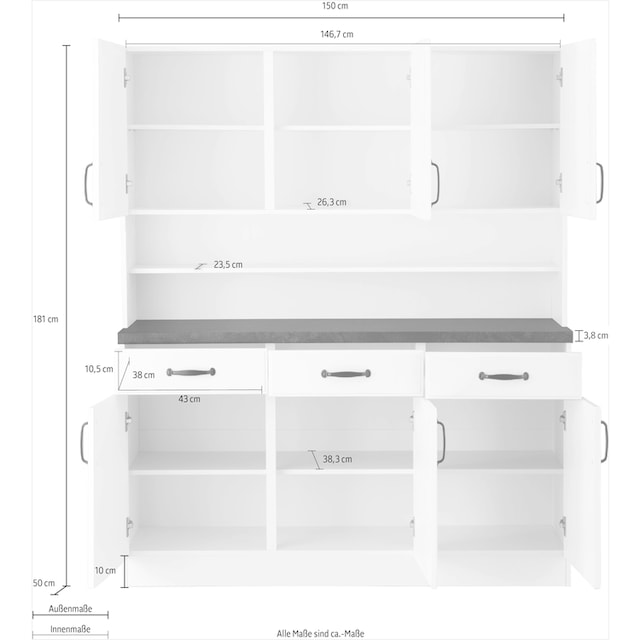 wiho Küchen Küchenbuffet »Erla«, 150 cm breit mit Kassettenfront kaufen |  BAUR