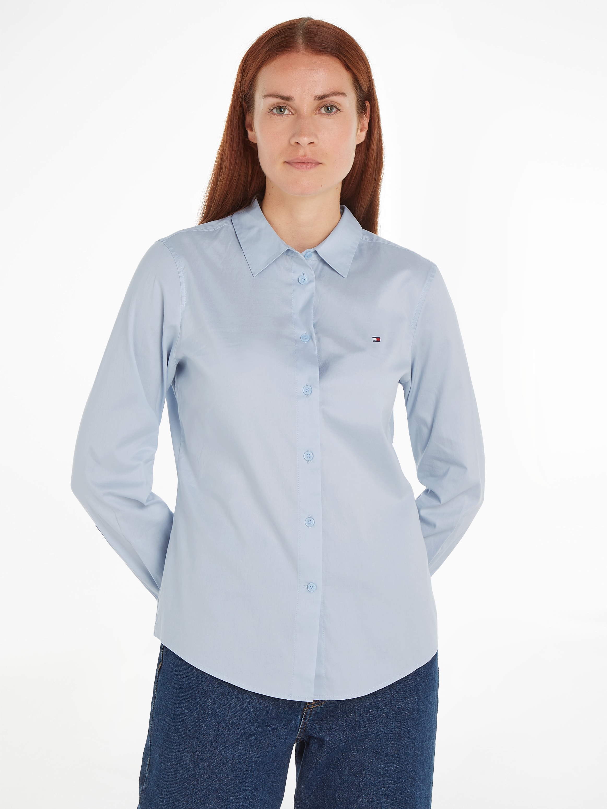 Tommy Hilfiger Hemdbluse "STRETCH OXFORD REGULAR SHIRT", mit Logostickerei