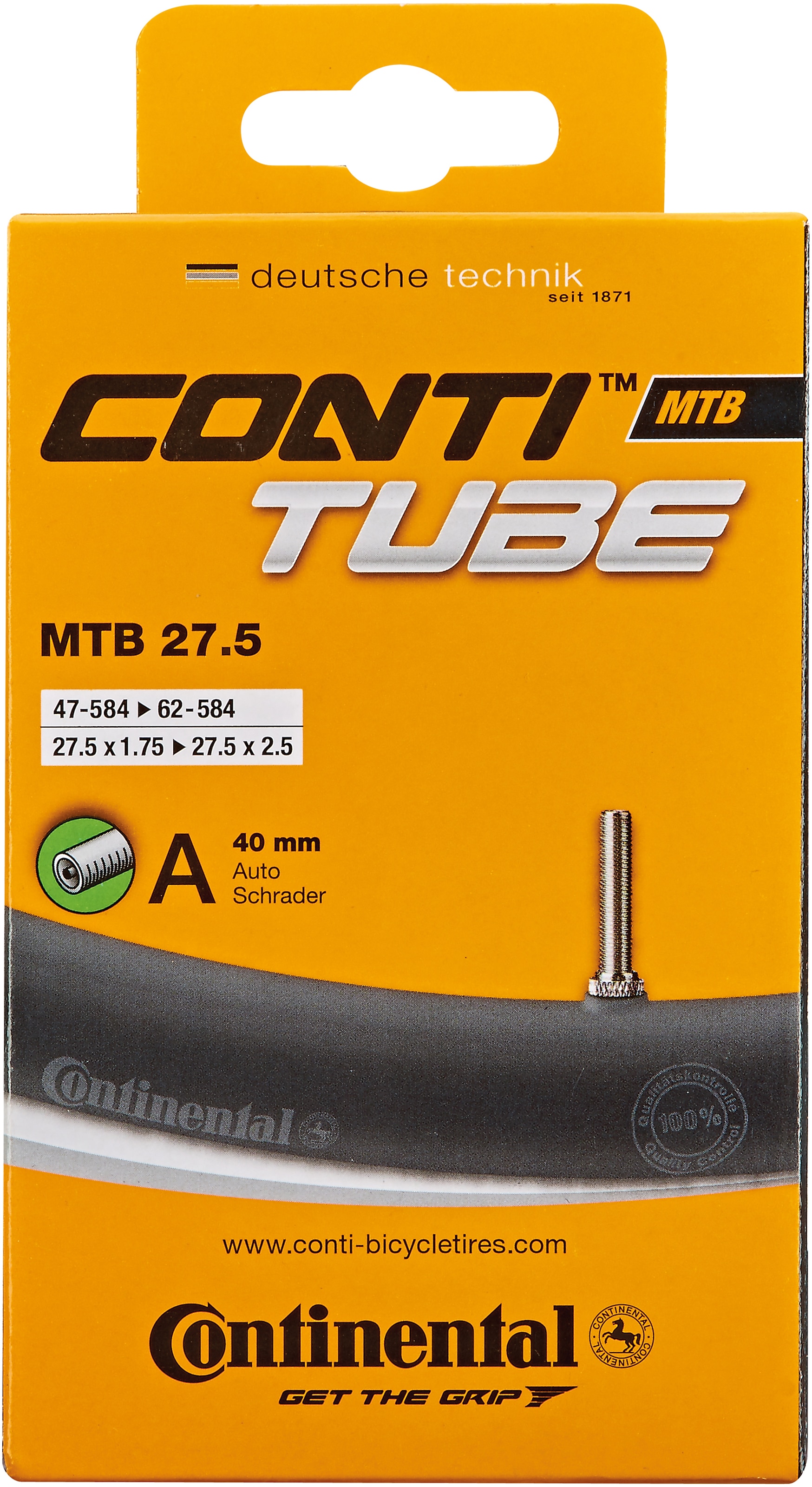 PROPHETE Fahrradschlauch "Continental", 48mm, Autoventil (AV), 27,5 Zoll (69,85cm), schwarz, Fahrradschläuche