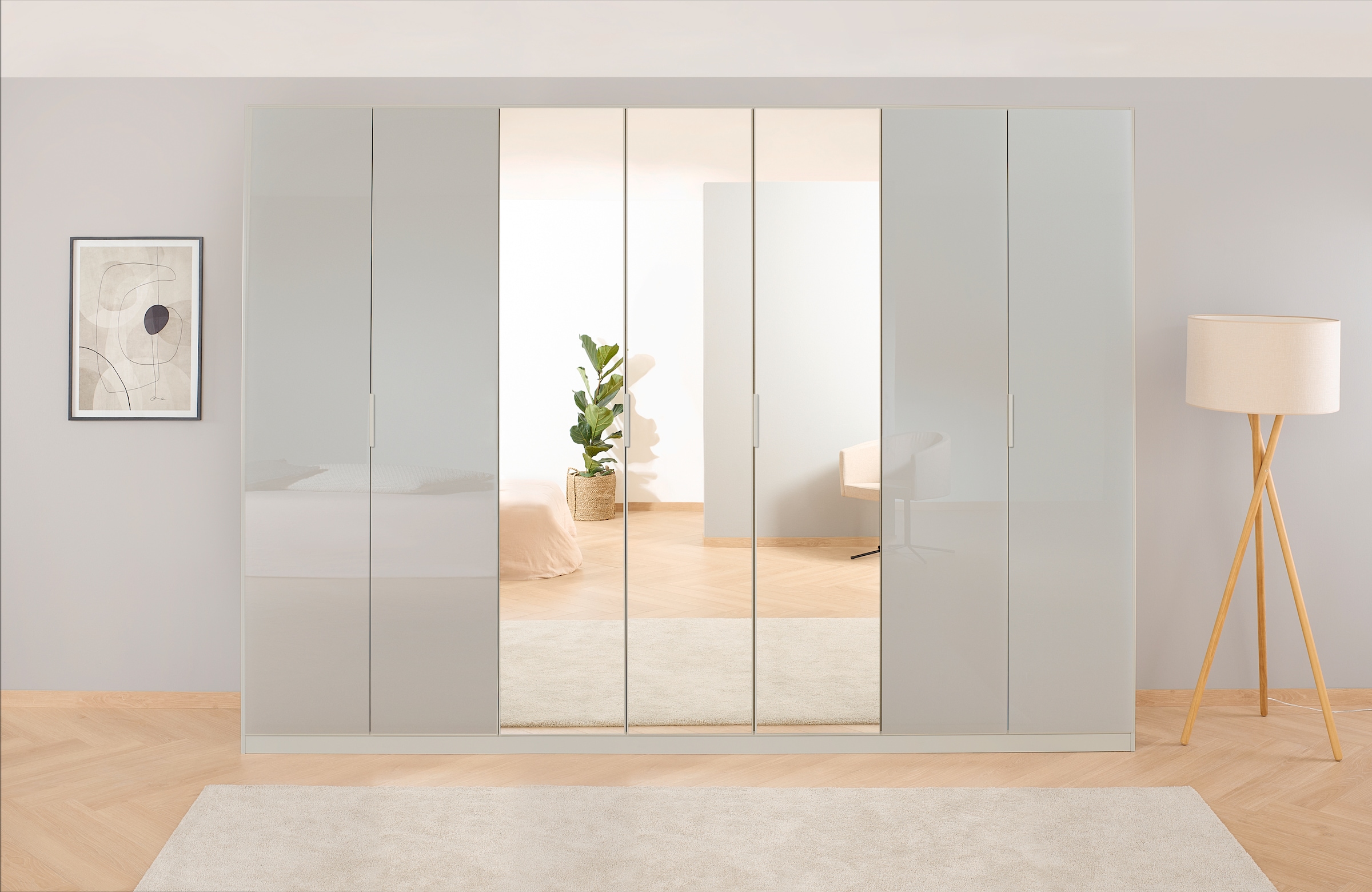 Spiegel, mit | extra Drehtürenschrank Glasfront BAUR Böden sowie »Koluna«, Innenschubladen rauch inkl. 2