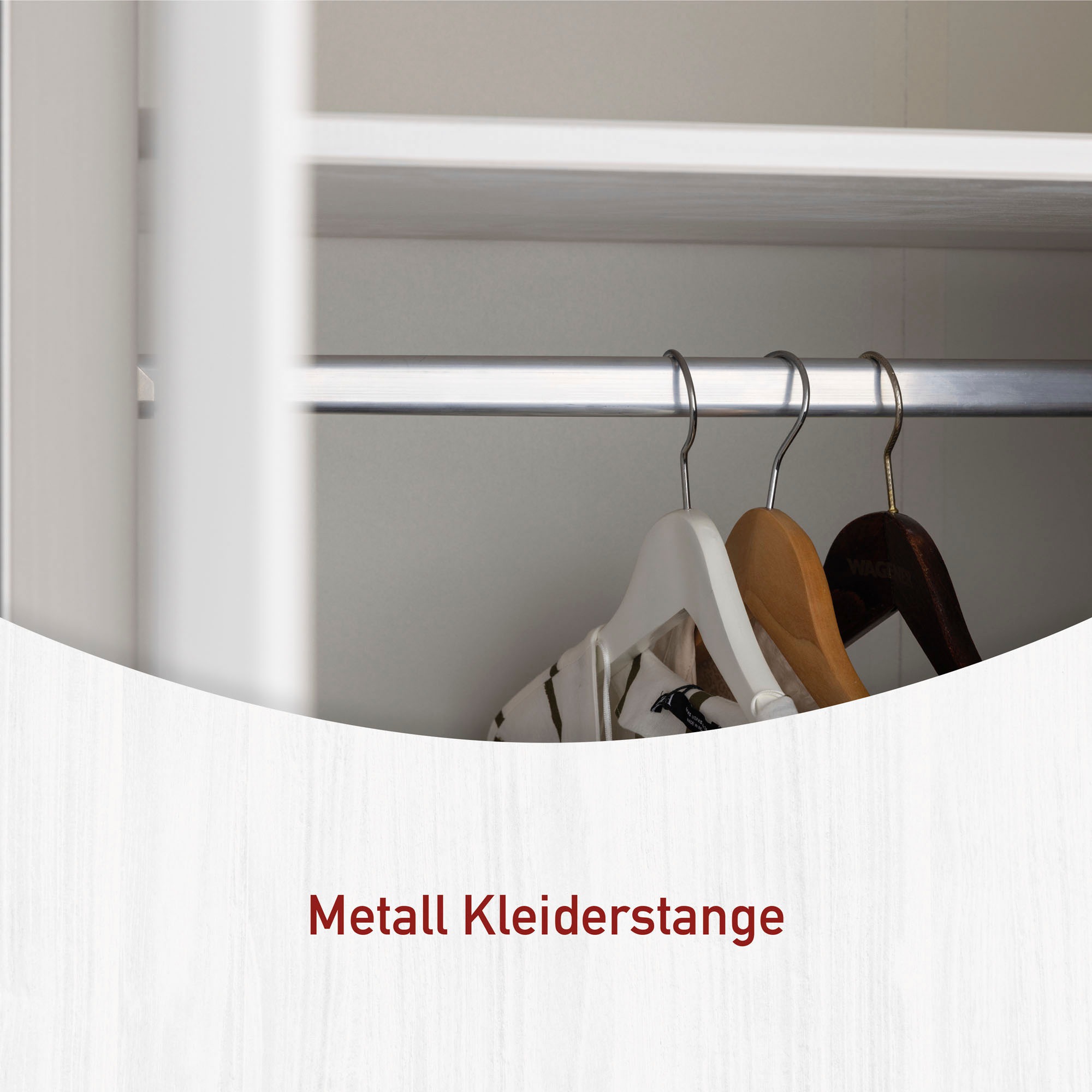 Tommy Jeans Kleiderschrank »Pinora, 2 Türen, Kiefer Massivholz Weiss, Silberne Metallgriffe« 1 Stk. tlg. Inkl. Kleiderstange & Einlegeboden, Skandi Look, 106 x 60 x 210 cm