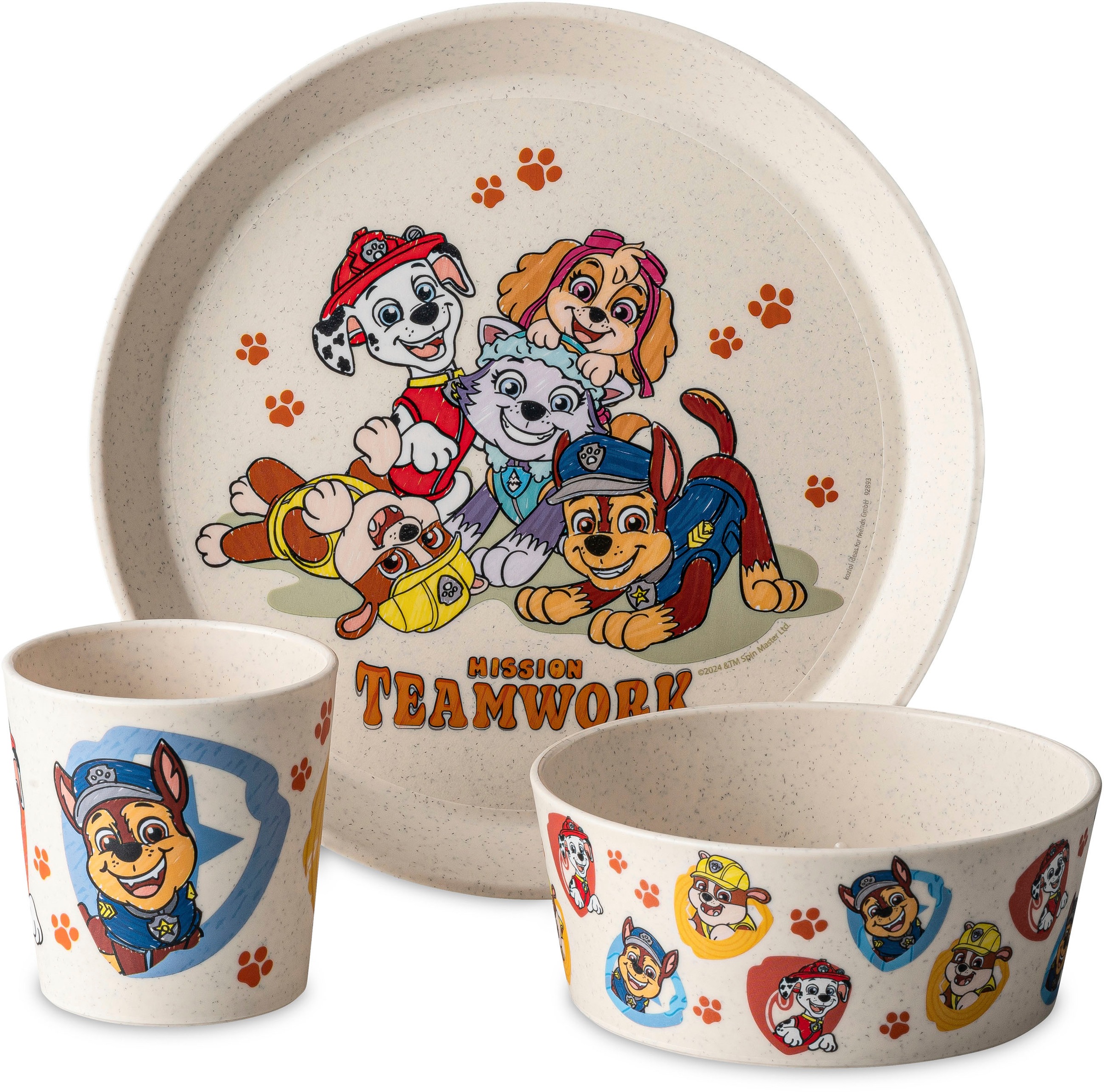 KOZIOL Kindergeschirr-Set "Kleiner Teller + Schale + Becher CONNECT GROW PAW PATROL" 100% melaminfrei & recycelbar, CO² neutral in Deutschland produziert