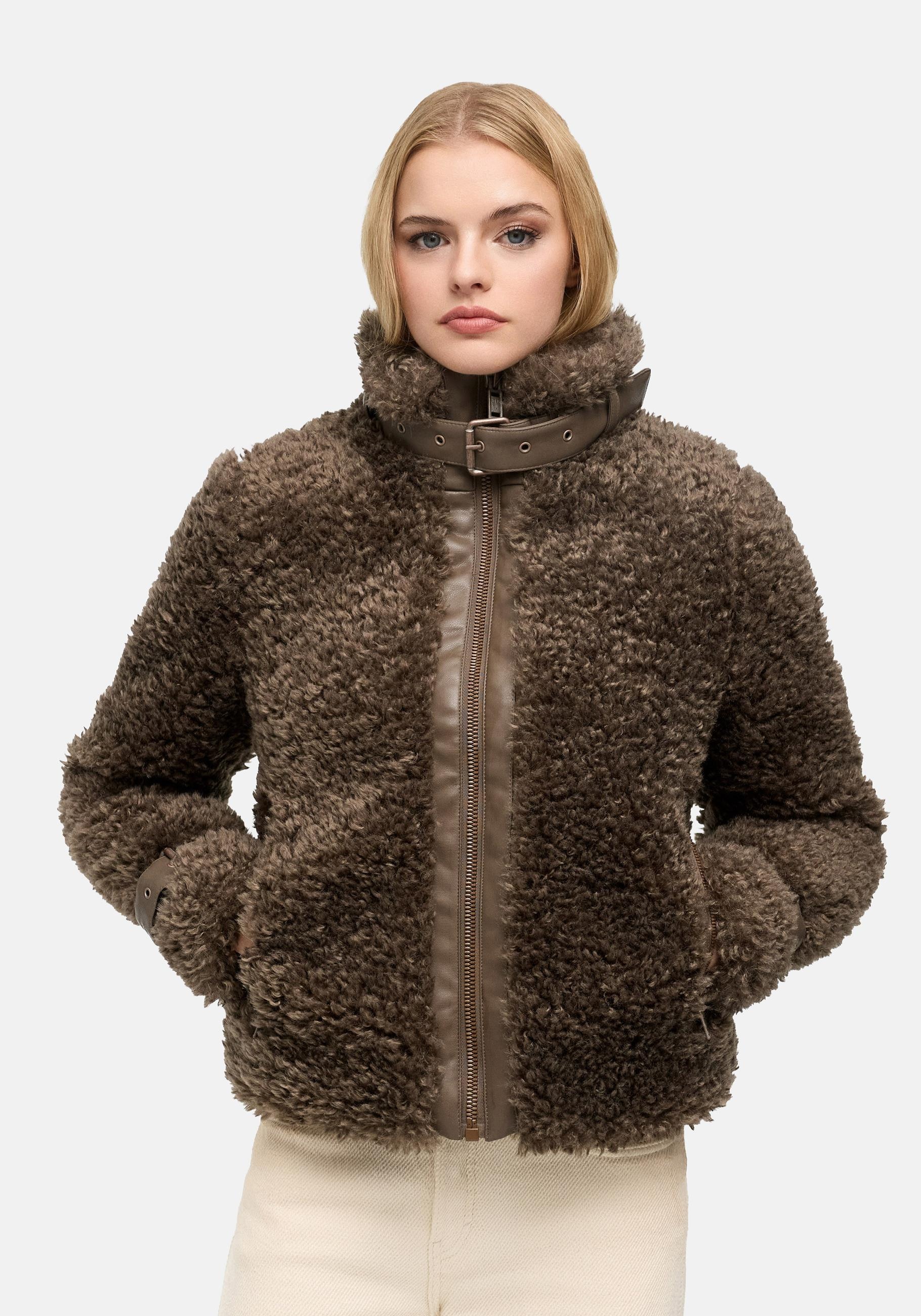 Navahoo Plüschjacke "Wuschelwonne 14" Teddy Jacke mit Kustleder-Details