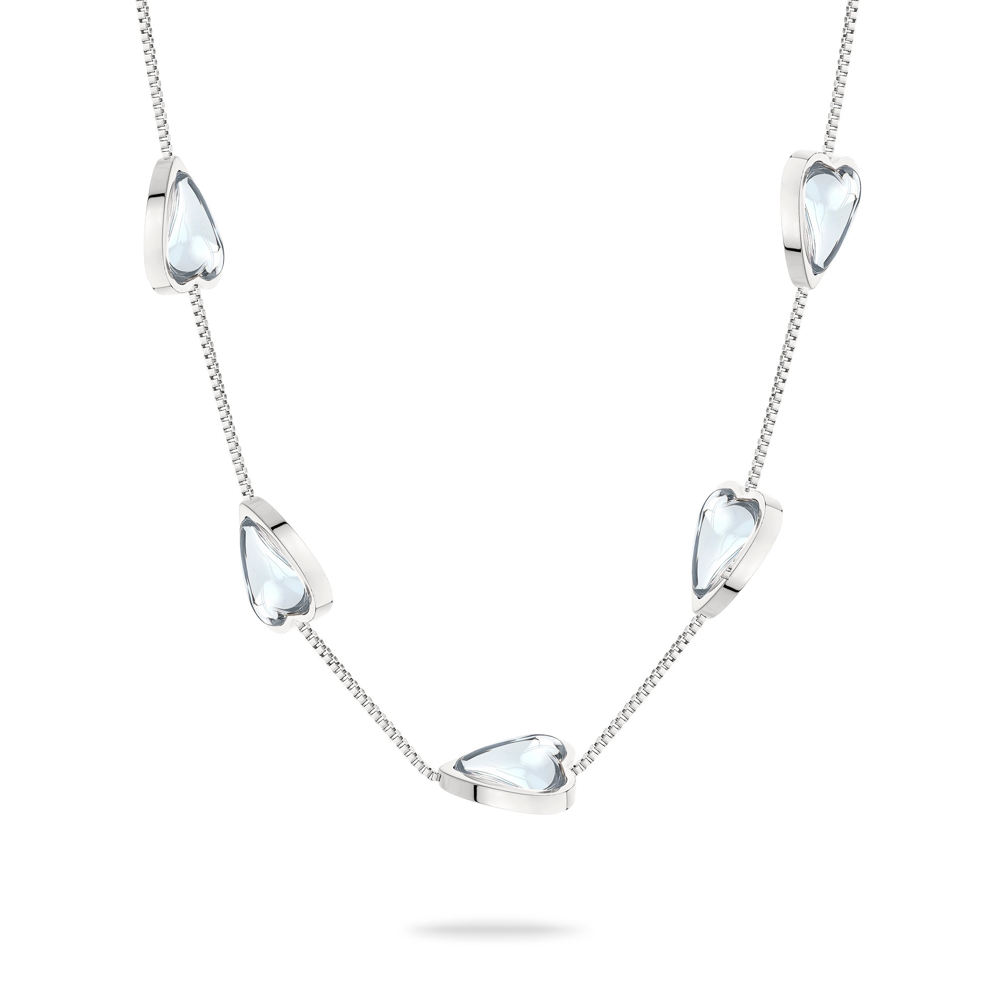 Damen Edelstahlkette "Schmuck Geschenk Halskette Glass Heart", Edelstahl, L: 45 B: 1,3mmedelstahlfarben, transparent, LIEBESKIND BERLIN, Edelstahl,