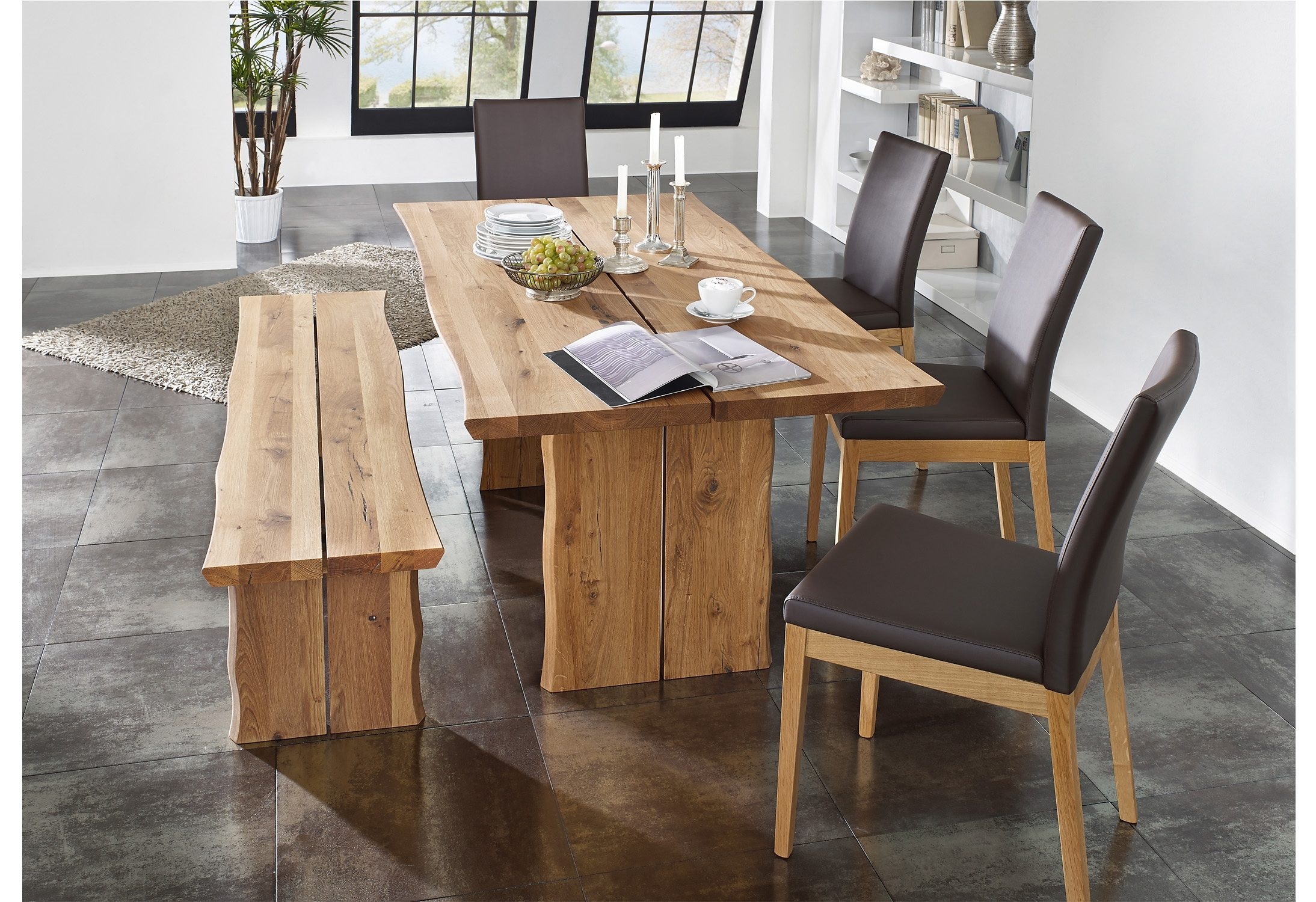 massivline&more Sitzbank "Oviedo" Gestell massiv mit Baumkante günstig online kaufen