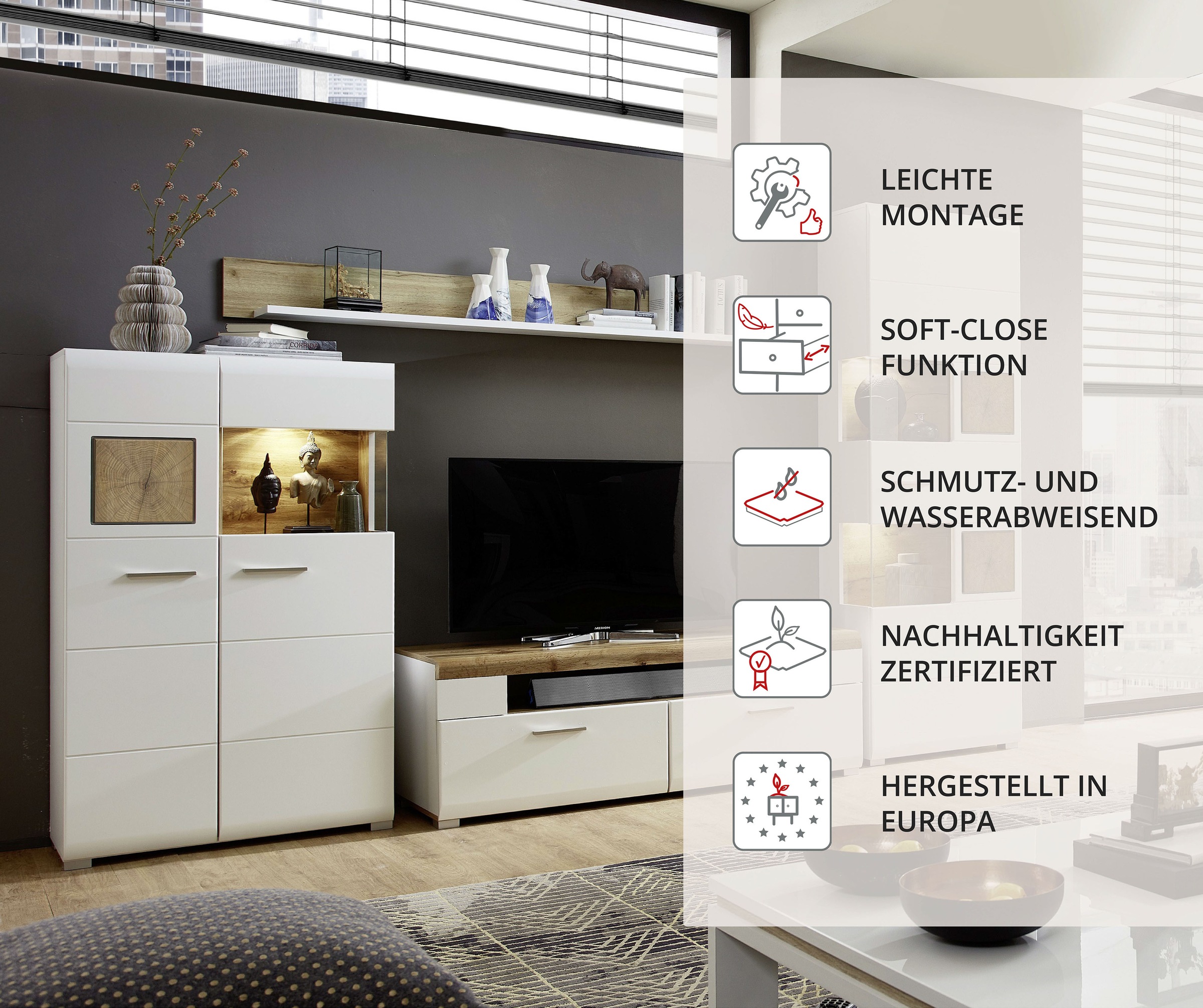 Innostyle Wohnwand »FUN PLUS«, (4 St.), inkl. LED-Beleuchtung