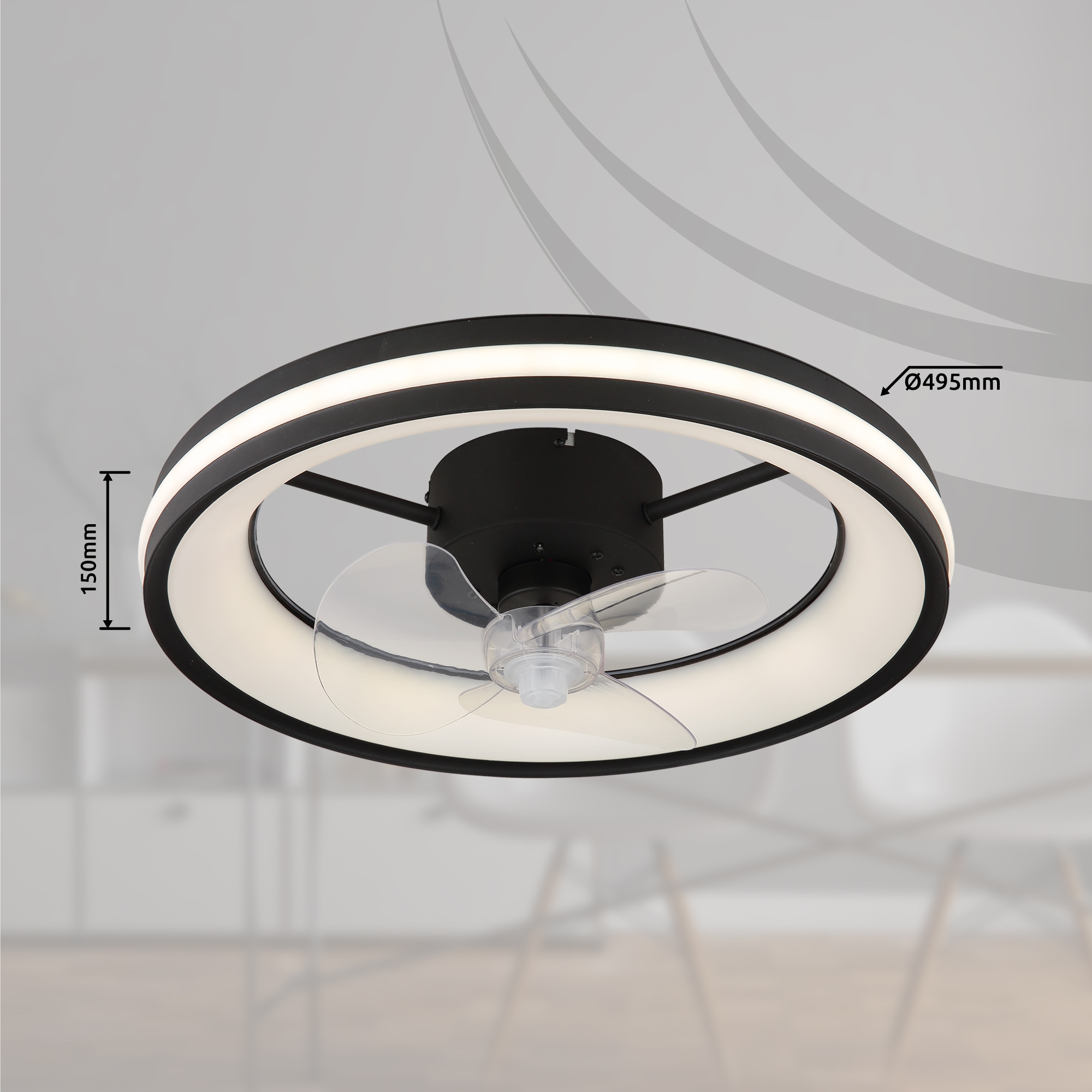 GLOBO LIGHTING Deckenleuchte »GATIAN«, Leuchtmittel LED-Modul | LED fest integriert, Ventilator/ Büro / Wohnbereich / Schlafzimmer / schwarz / rund