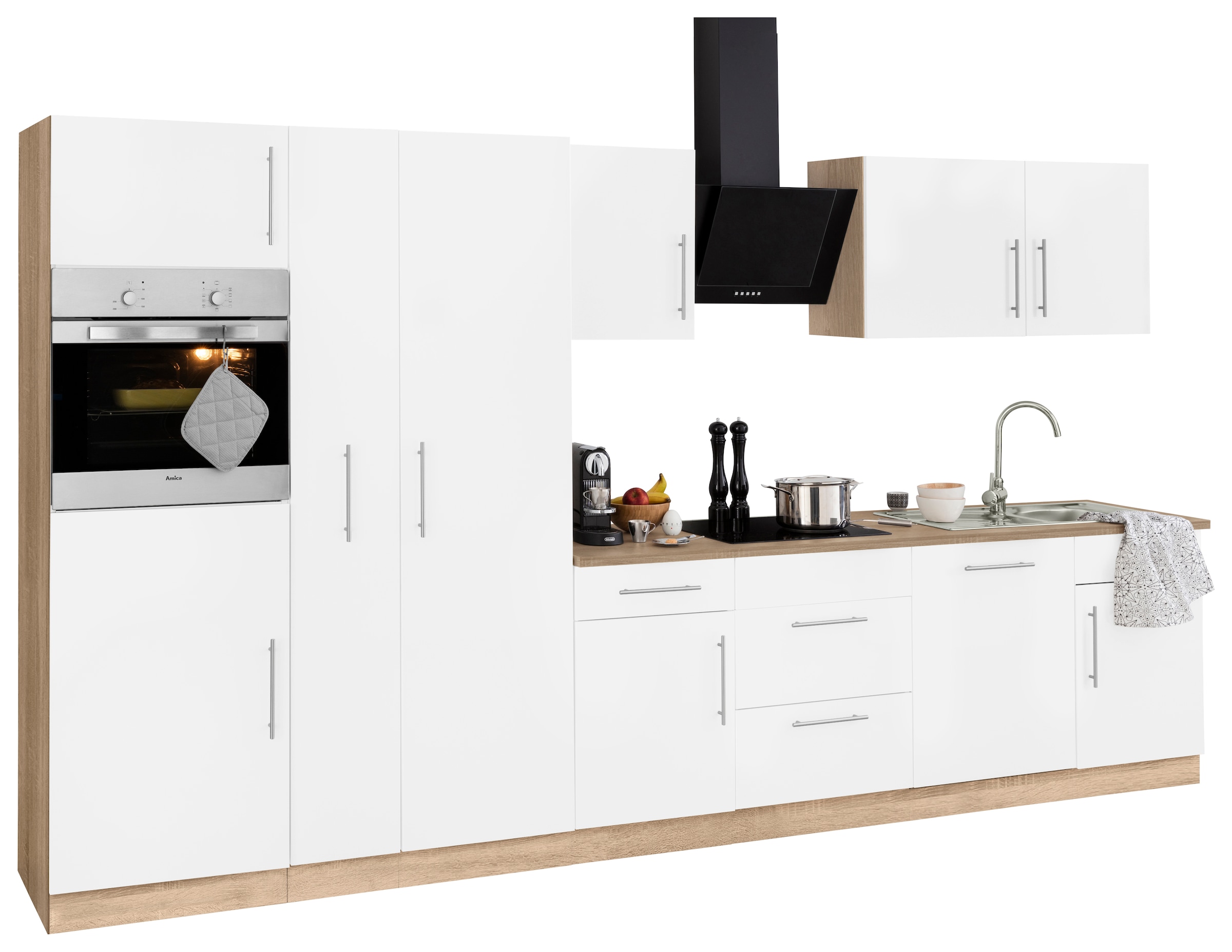 wiho Küchen Küchenzeile »Cali«, mit E-Geräten, Breite 360 cm mit Metallgriffen