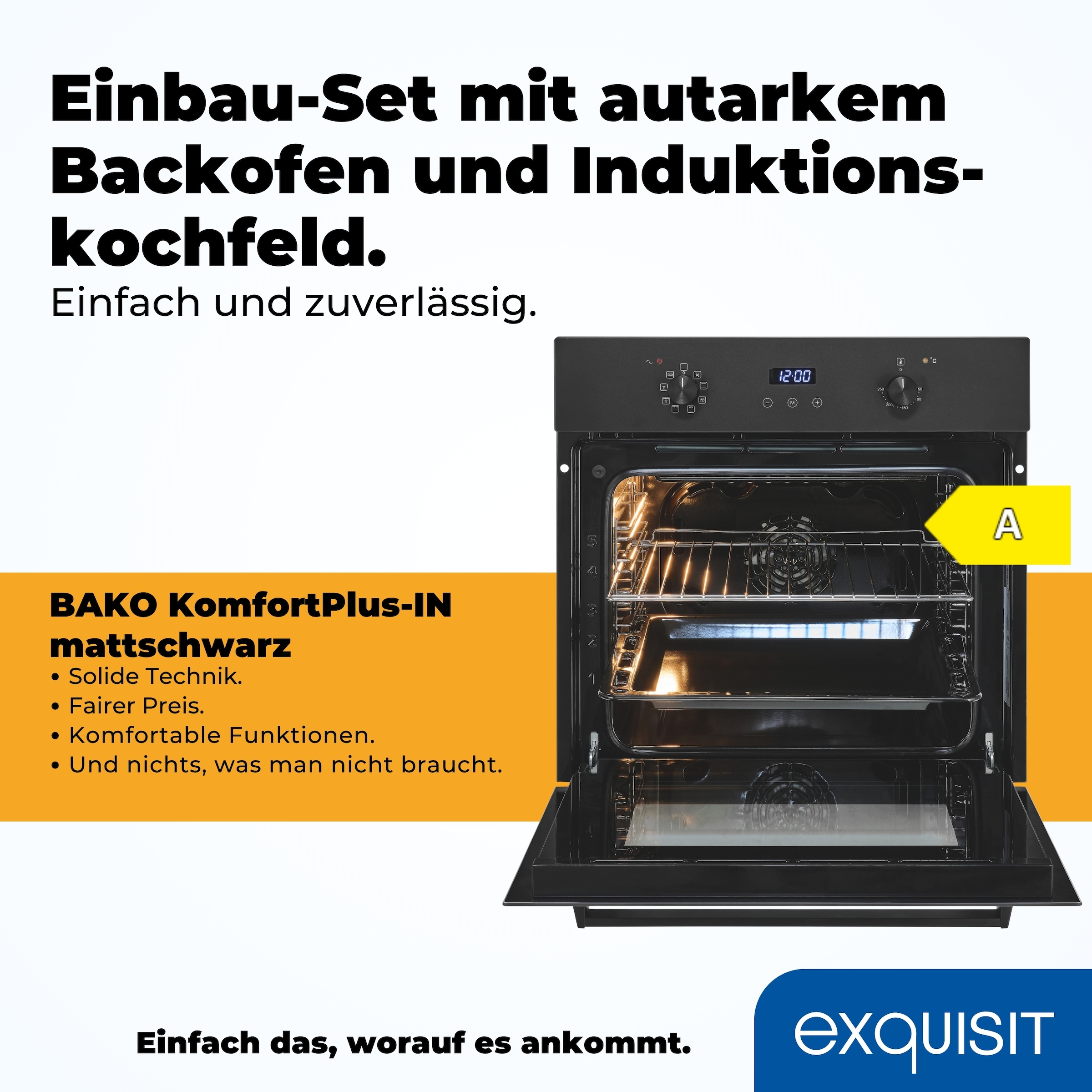 exquisit Backofen-Set »EBE367-H-120 mattschwarz« Set, 2 Stk. tlg.
