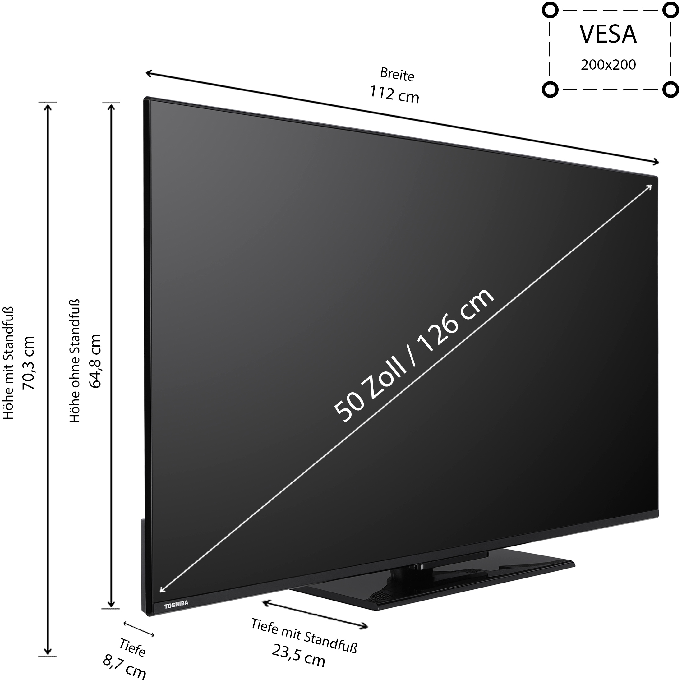 Toshiba LCD-LED Fernseher »50UV3463DAW« 126 cm/50 ″ Smart-TV