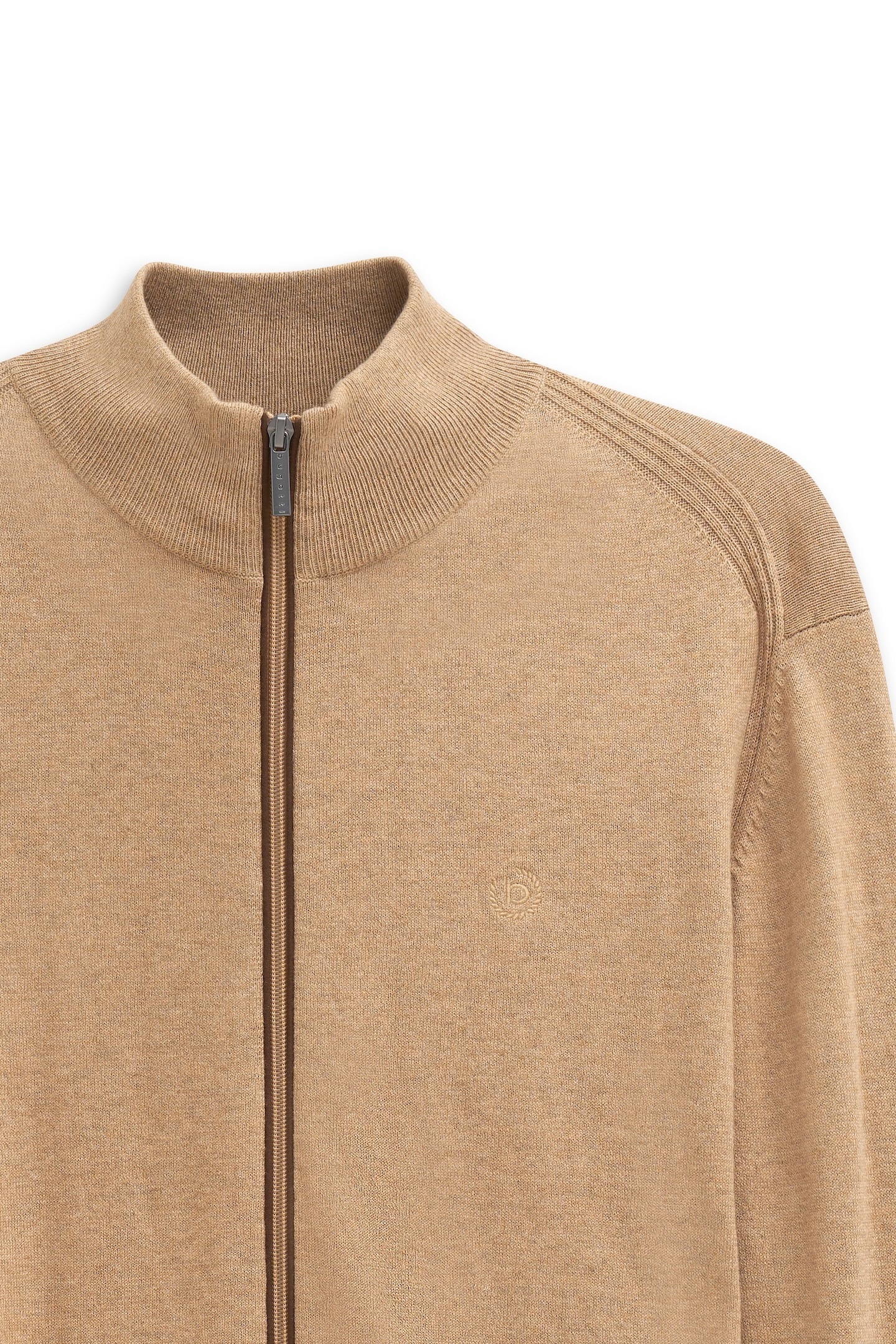 Strickjacke BUGATTI "Regular Fit", Herren, Gr. XL, beige (40, beige), Strick, 95% Baumwolle, 5% Kaschmir, unifarben, regular fit, ohne Ausschnitt, Rippbündchen, Strickjacken Strickjacke, mit Reißverschluss und Stehkragen 3