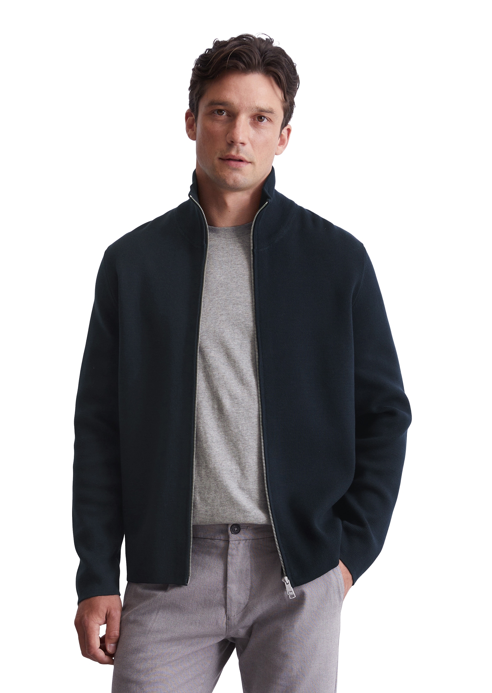 Marc OPolo Strickjacke "Zipped Trainer Jacket", mit 2-Wege-Reißverschluss, Stehkragen