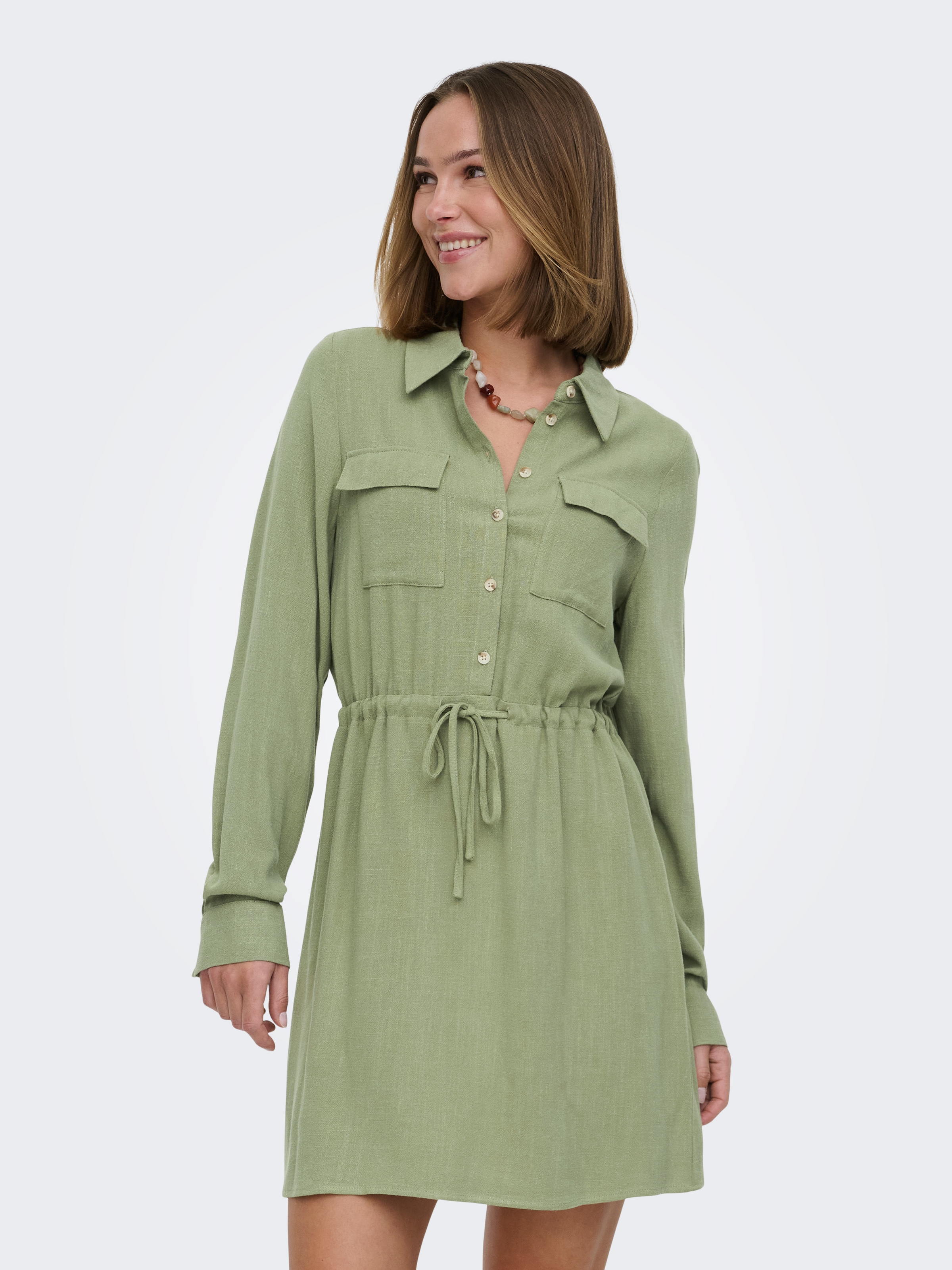 ONLY Blusenkleid "ONLSIESTA L/S LINEN BL SHIRT DRESS PNT" Viskosemischung, regular fit, mit Leinen