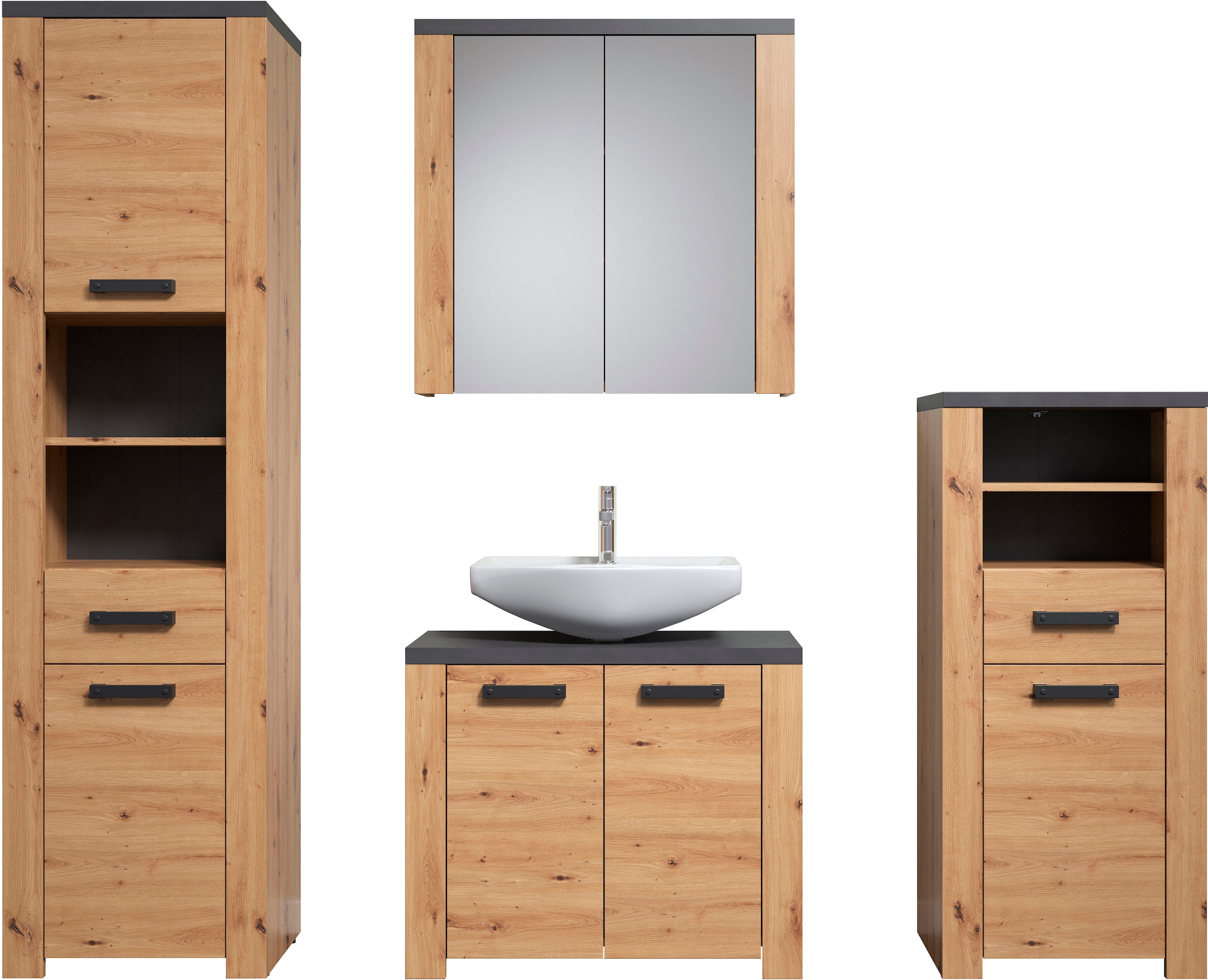 welltime Badezimmer-Set "Ambres", (4 St.), Badmöbel in matter Echtholzoptik günstig online kaufen