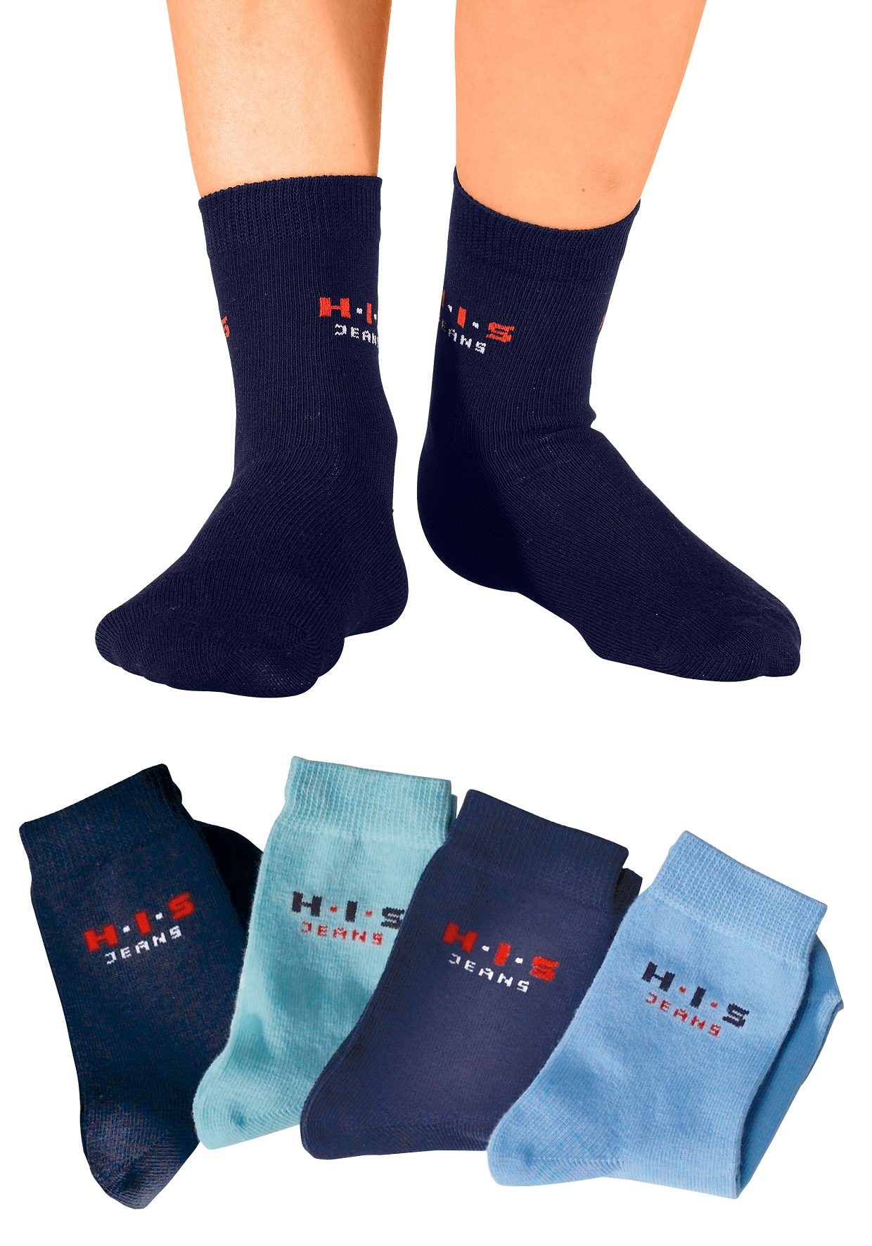 H.I.S Basicsocken, (4 Paar), mit kontrasfarbenem Logo