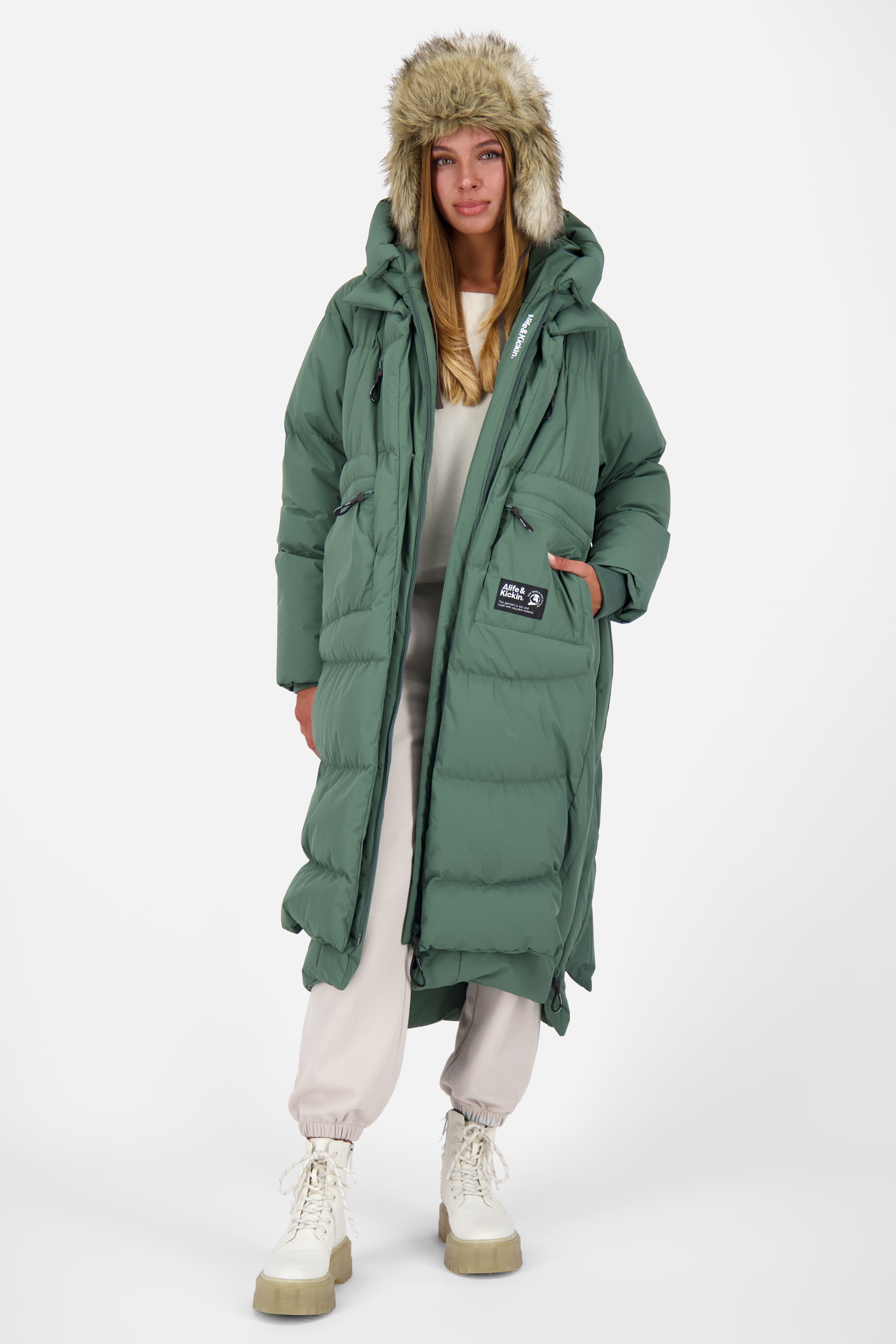 Alife & Kickin Winterjacke »Damen RihannaAK A«, mit Kapuze, Langer, warmer Wintermantel mit großer Kapuze und Fleece Innenfutter