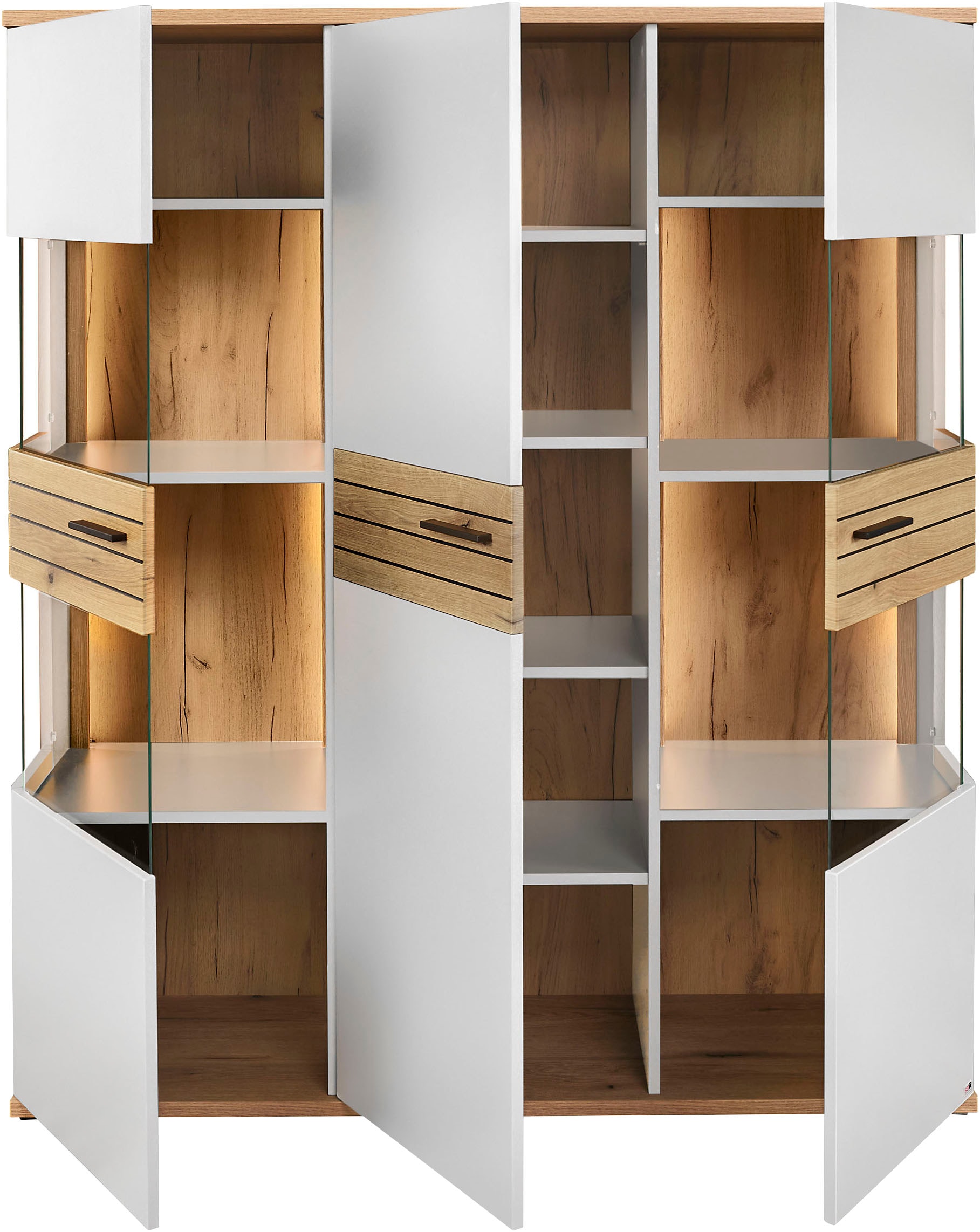 set one by Musterring Vitrine »Quincy« 1 Stk. tlg. Mit 4 Glasausschnitten und LED, in 2 Farben erhältlich, 134,8 cm