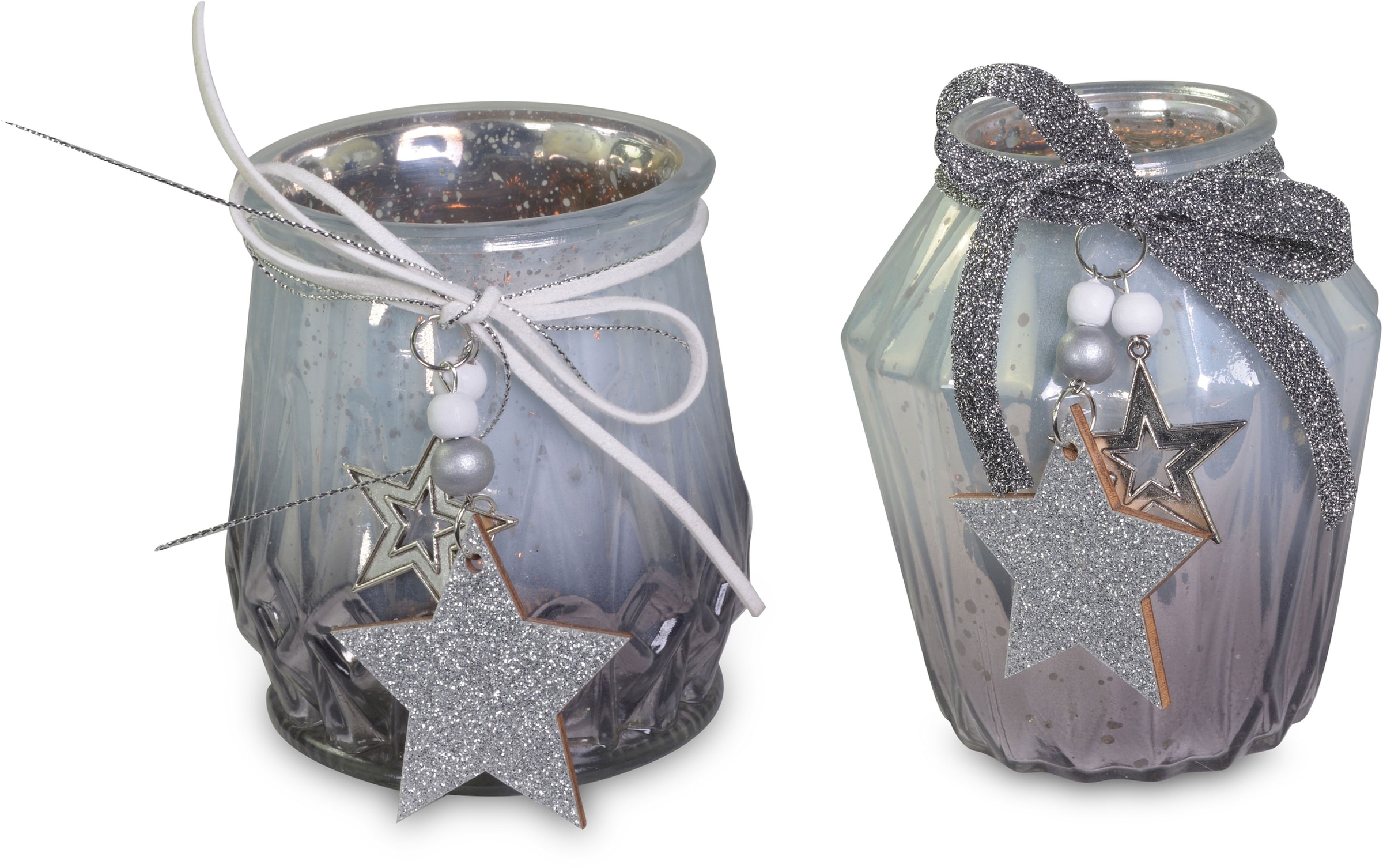 Windlicht »Weihnachtsdeko«, (Set, 2 St.), aus Glas, mit Perlen und Sterndeko