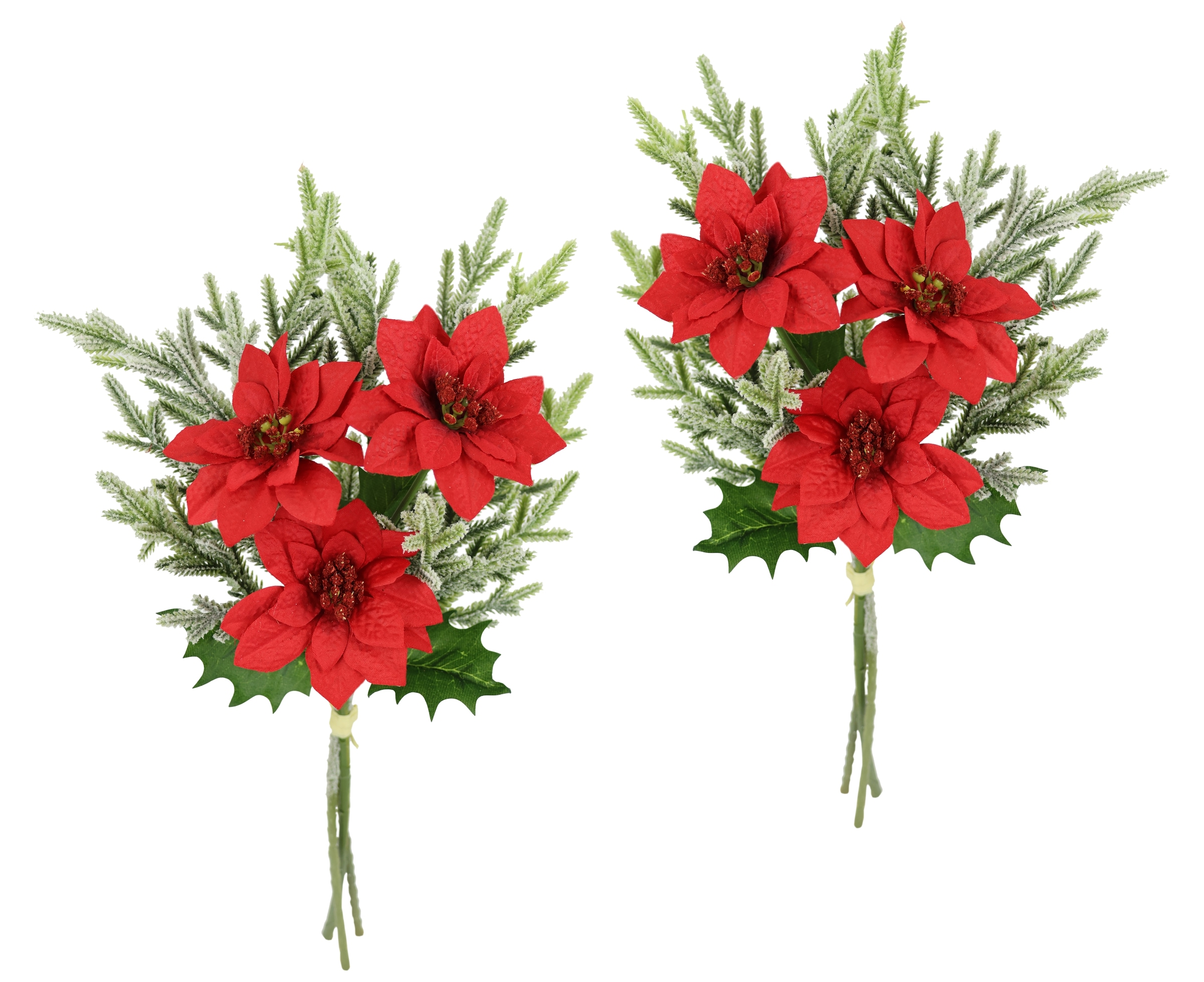 I.GE.A. Kunstblumenstrauß »Strauß Poinsettia/Tannenzweige«, 2er Set Weihnachtsdeko Weihnachtsblume Sträuße Dekoblumen Christstern