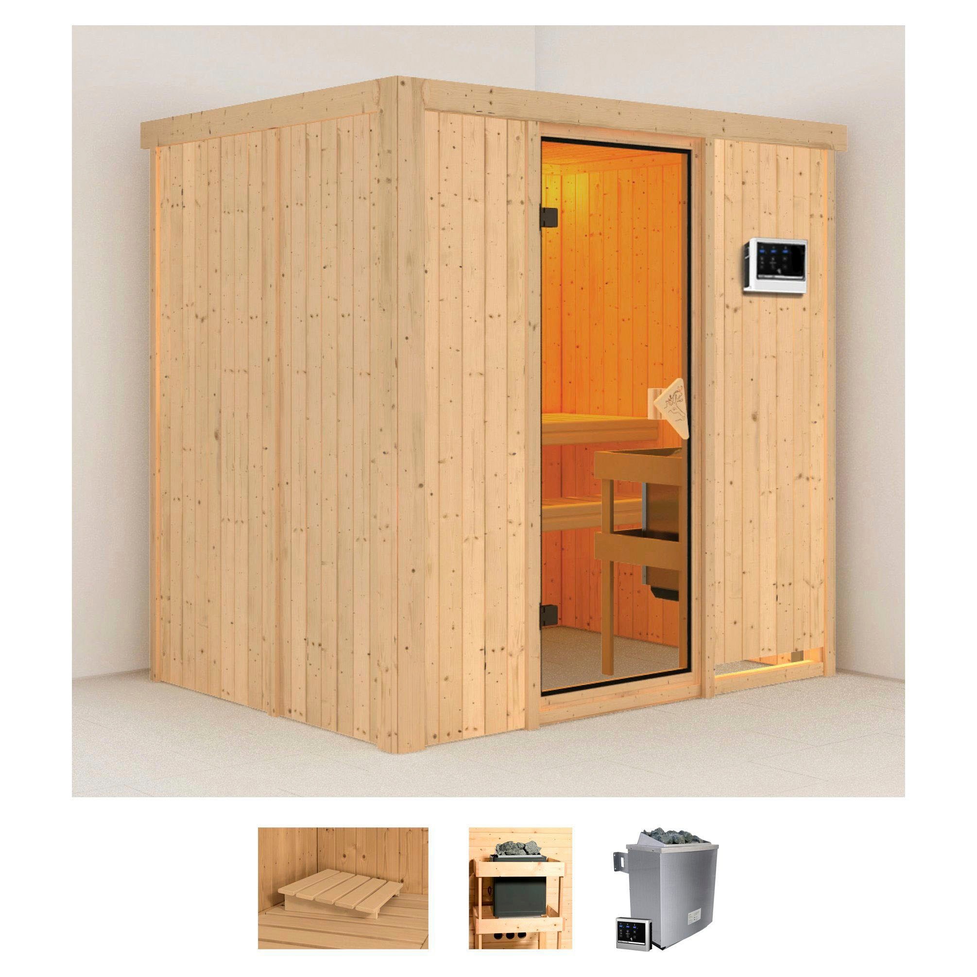 Karibu Sauna "Bedine" Set, Ofen 9 KW externe Strg easy