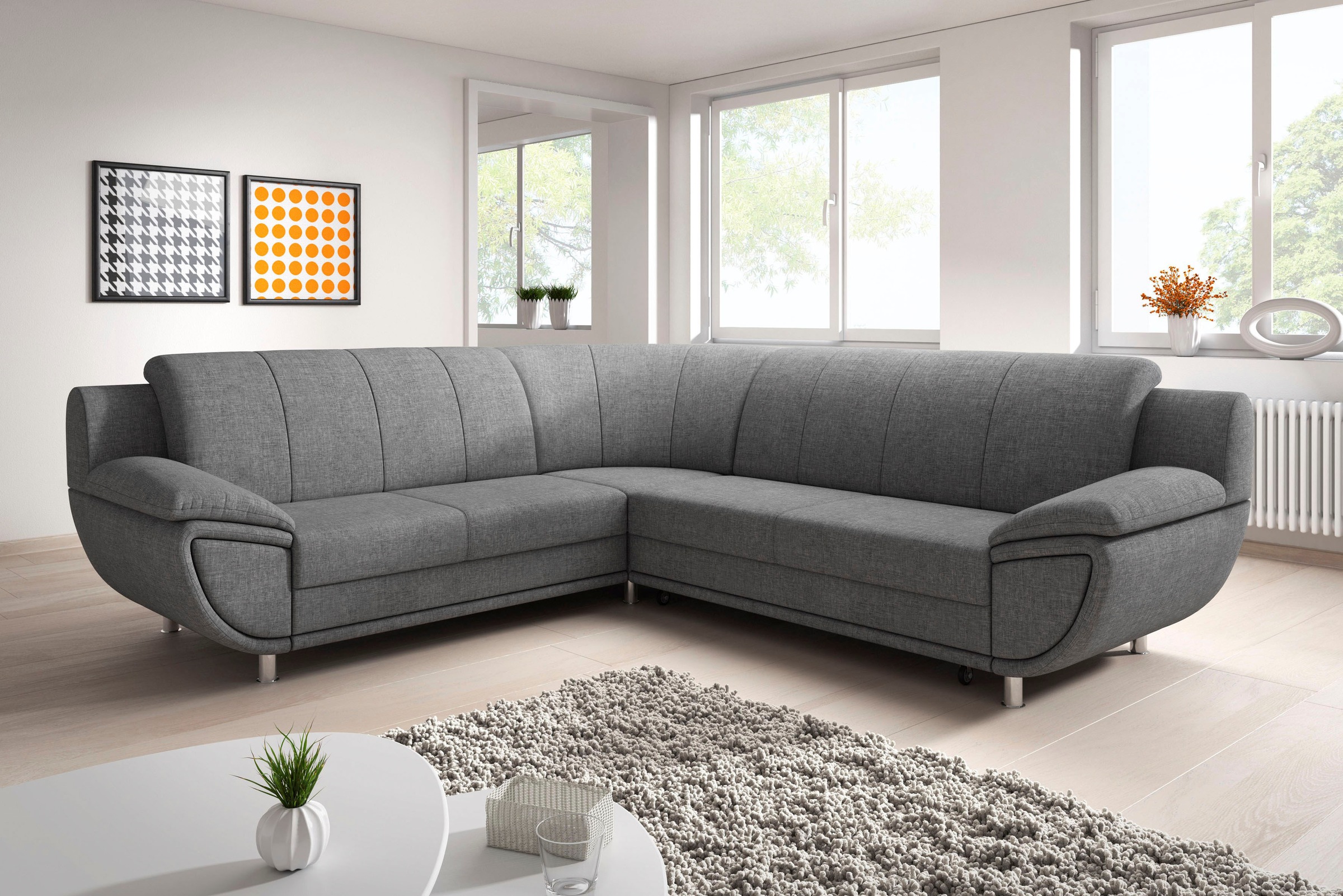 TRENDMANUFAKTUR Ecksofa »Rondo II, zeitlos & elegant, bequeme Armlehnen, L-Form«, wahlweise mit Federkern, wahlweise mit Bettfunktion, B/T 247/267cm