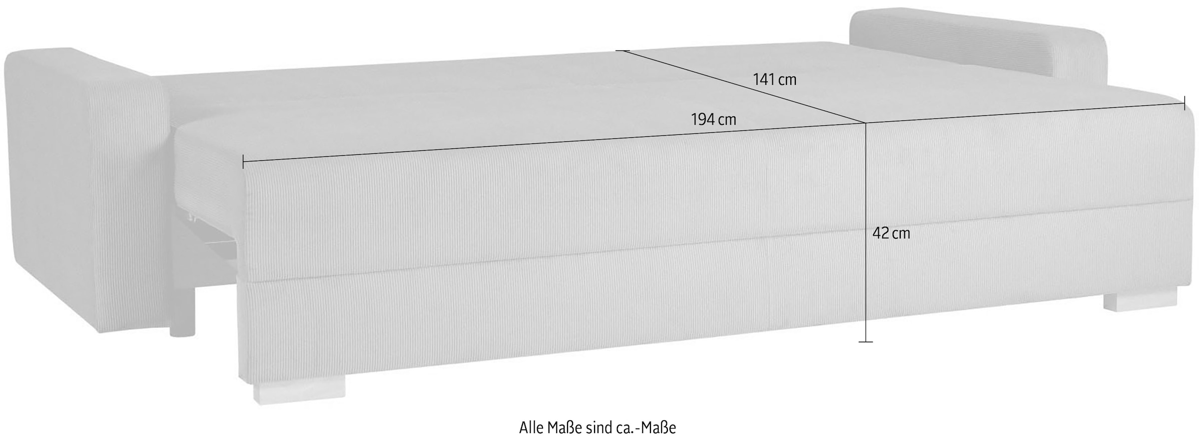 INOSIGN 3-Sitzer »SHERIDIAN Schlafsofa mit Bettkasten, in Feincord & Velvet«, mit Wellenunterfederung, moderne Bezüge, B/H/T 225/94/80