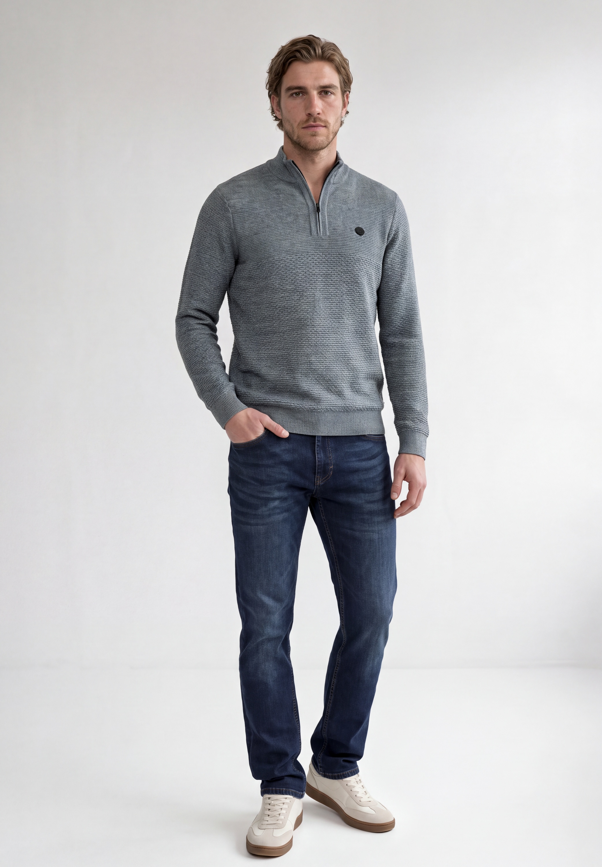 STREET ONE MEN Stehkragenpullover aus reiner Baumwolle
