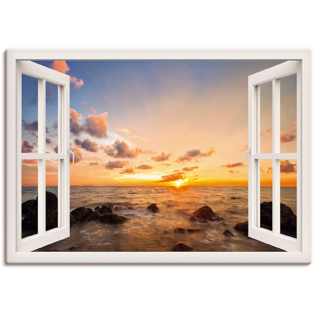 Artland Wandbild »Fensterblick Sonnenuntergang am Meer«, Fensterblick, (1 St.)