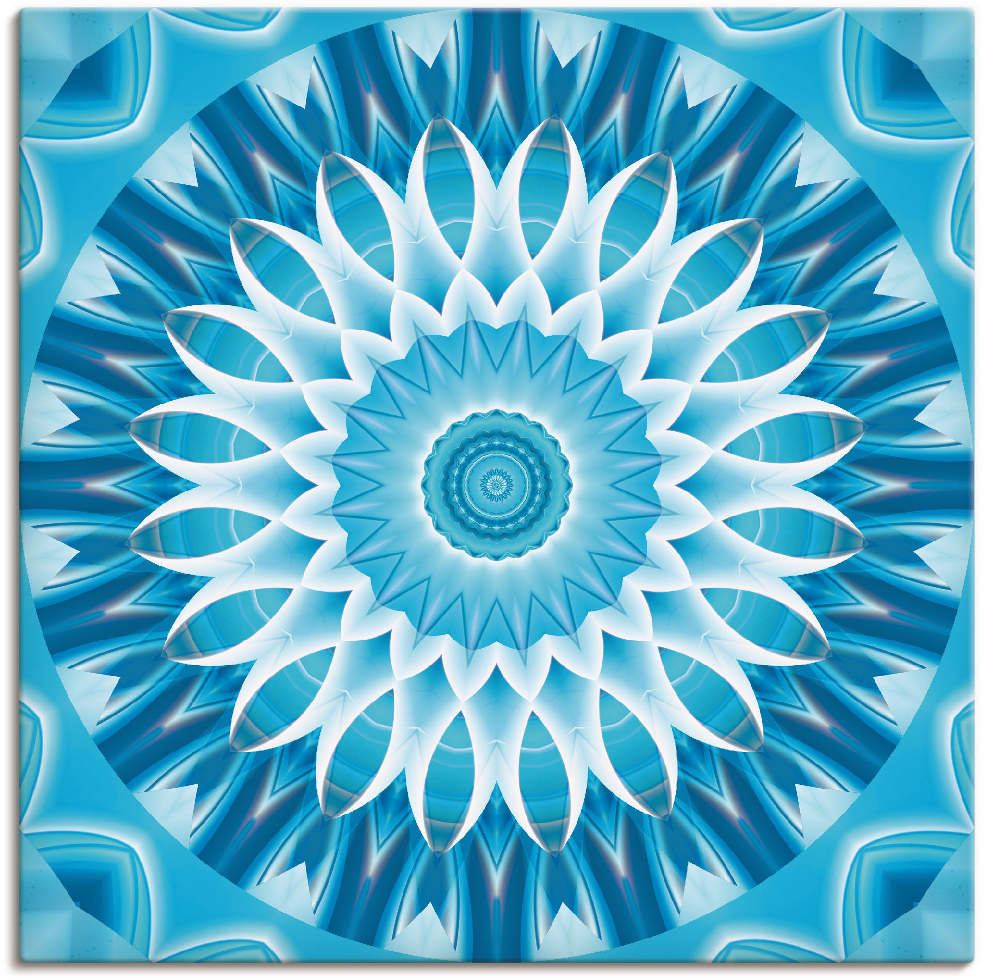 Artland Leinwandbild "Mandala blau Blüte" Muster 1 Stk. tlg. auf Holzrahmen gespannt