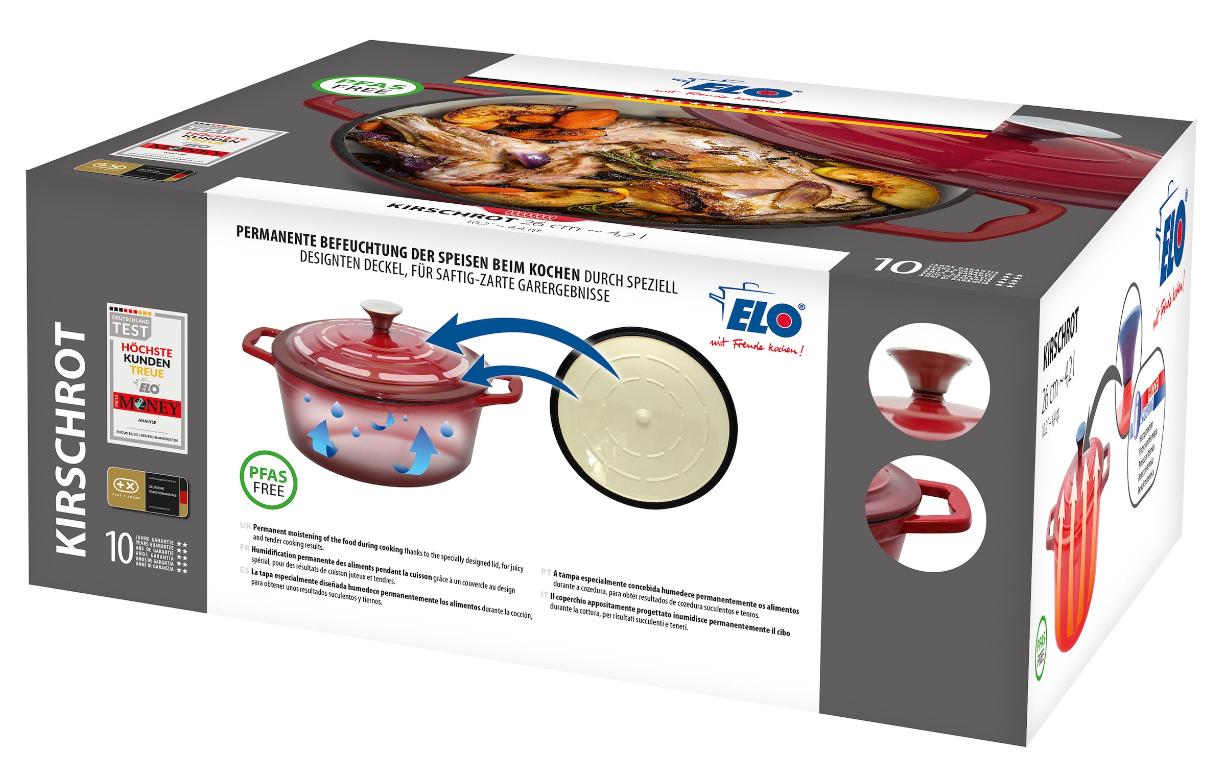 Elo Kochtopf »Kirschrot Gusseisen Topf  26 cm« Topf inkl. Deckel, 2 Stk. tlg. Edelstahl | Gusseisen