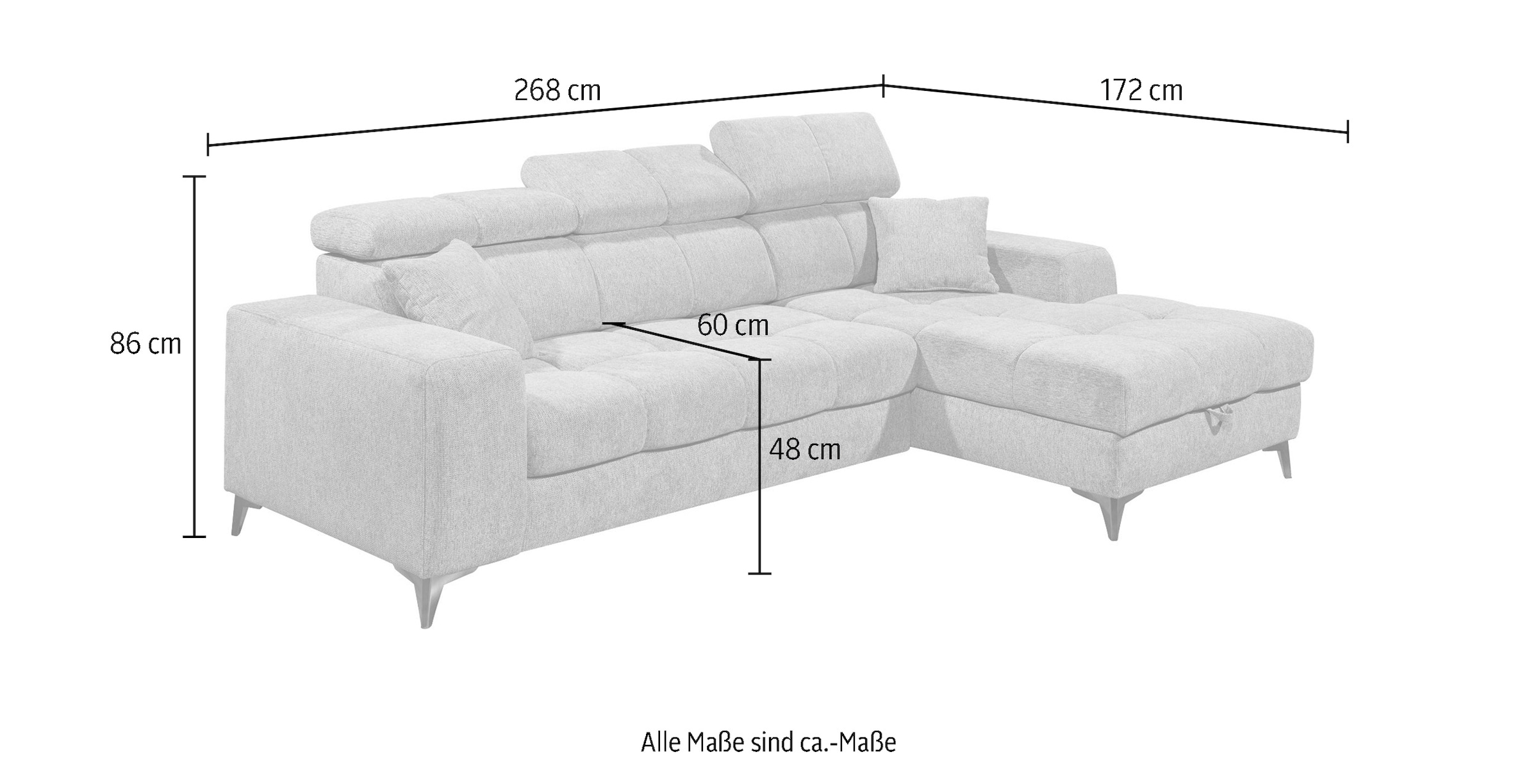ED EXCITING DESIGN Ecksofa »Sydney L-Form«, mit Bettfunktion, Bettkasten, Kopfteilverstellung & 2 Zierkissen