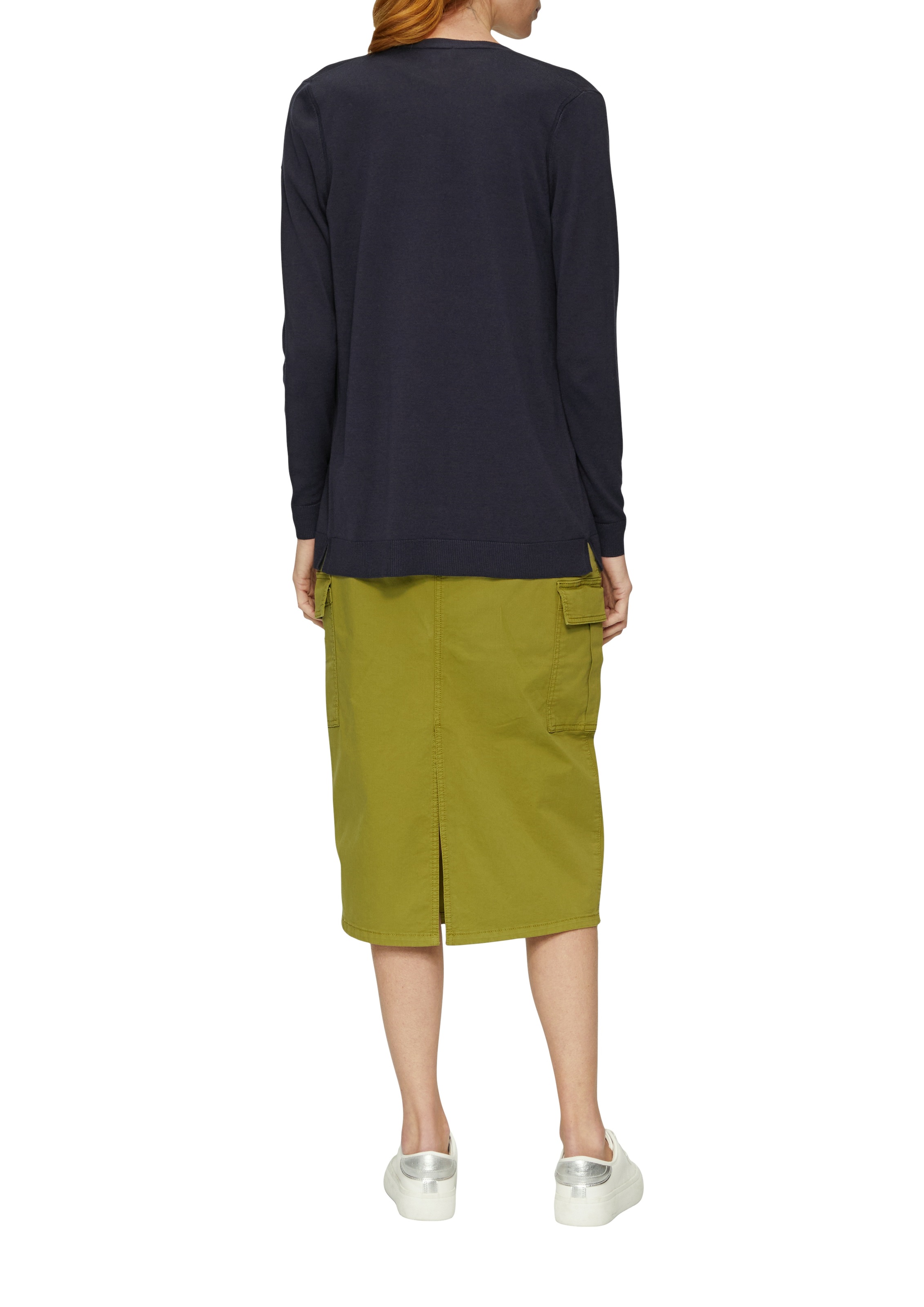Strickjacke S.OLIVER, Damen, Gr. 40, blau (navy), Feinstrick, Obermaterial: 50% Baumwolle, 50% Viskose, unifarben, gerade Po-bedeckend, Rundhals, Bündchen, Strickjacken Strickjacke, Feinstrick ohne Verschluss 3