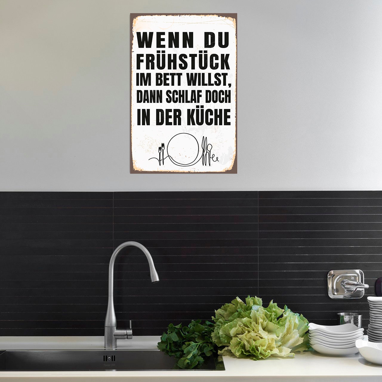 queence Metallbild »Frühstück im Bett«