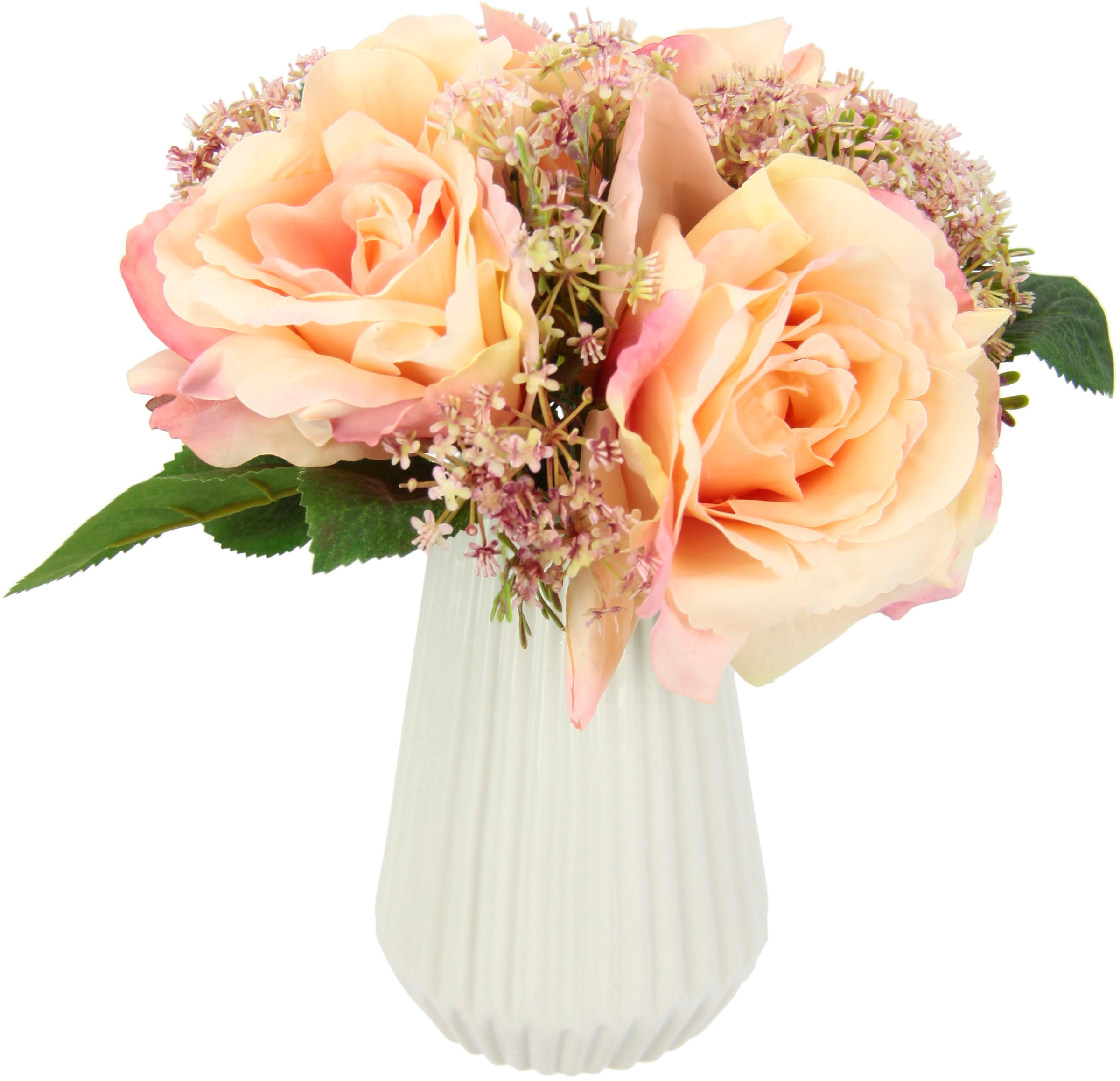 I.GE.A. Kunstblume »Rosen-Arrangement in Vase aus Keramik Blumengesteck Dekoblumen«, Seidenblumen Kunstrosen Rosenstrauß Hochzeitsdeko Tischdeko