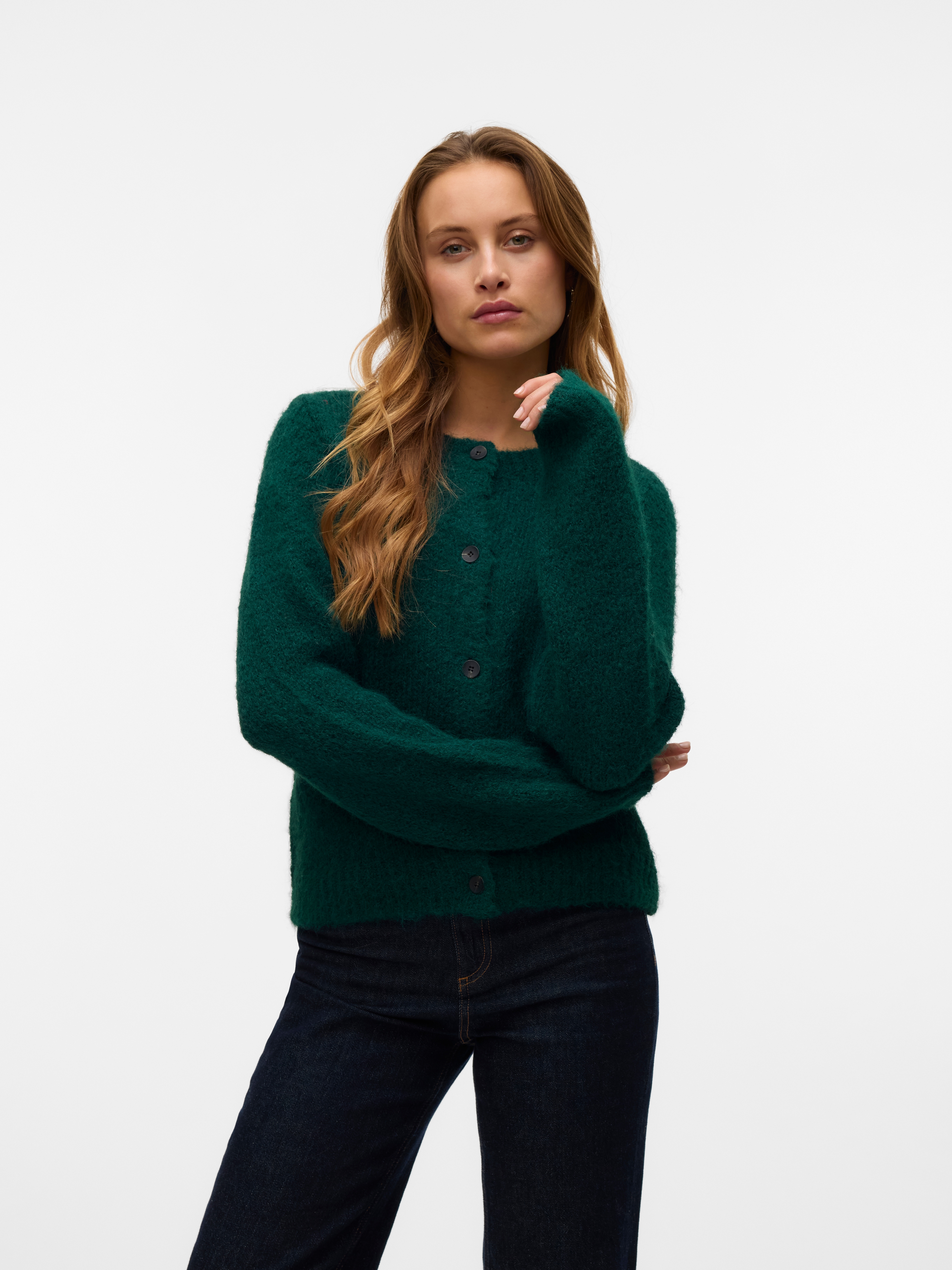 Vero Moda Strickjacke "VMNOVAH LS O-NECK BUTTON CARDI GA NOOS" Materialmix, regular fit