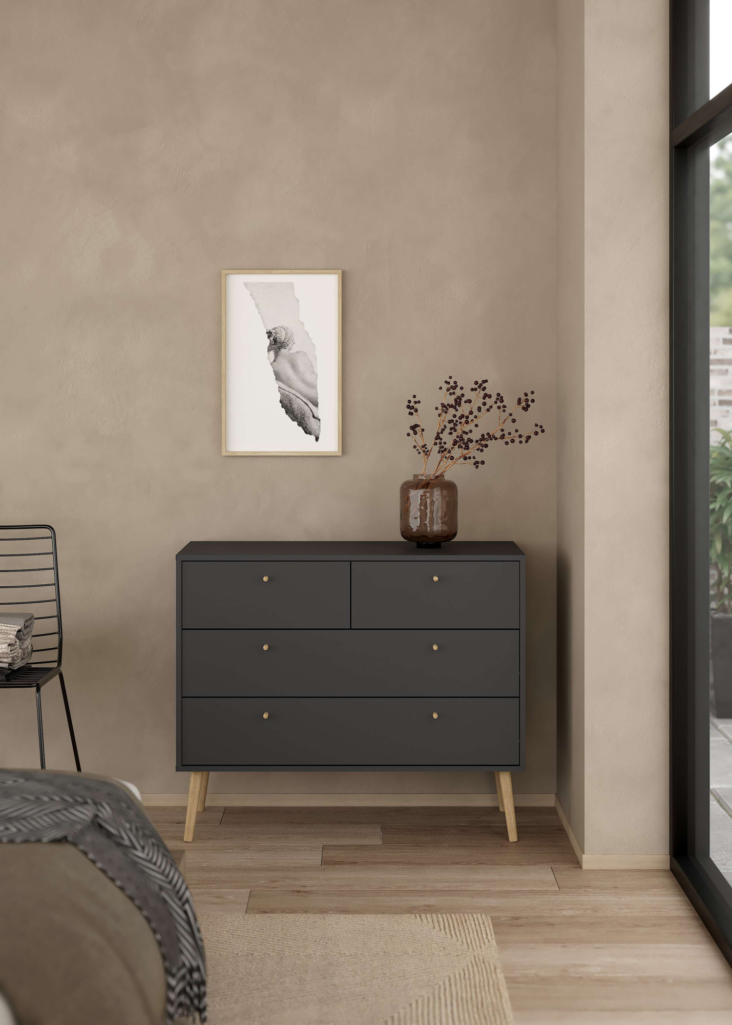 Home affaire Kommode "Bodo, Aufbewahrung, Schubladenschrank, Stauraum, modern, Breite 99 cm" 4 Schubladen, Weiß oder Schwarz, Beine und Griffe aus Echtholz